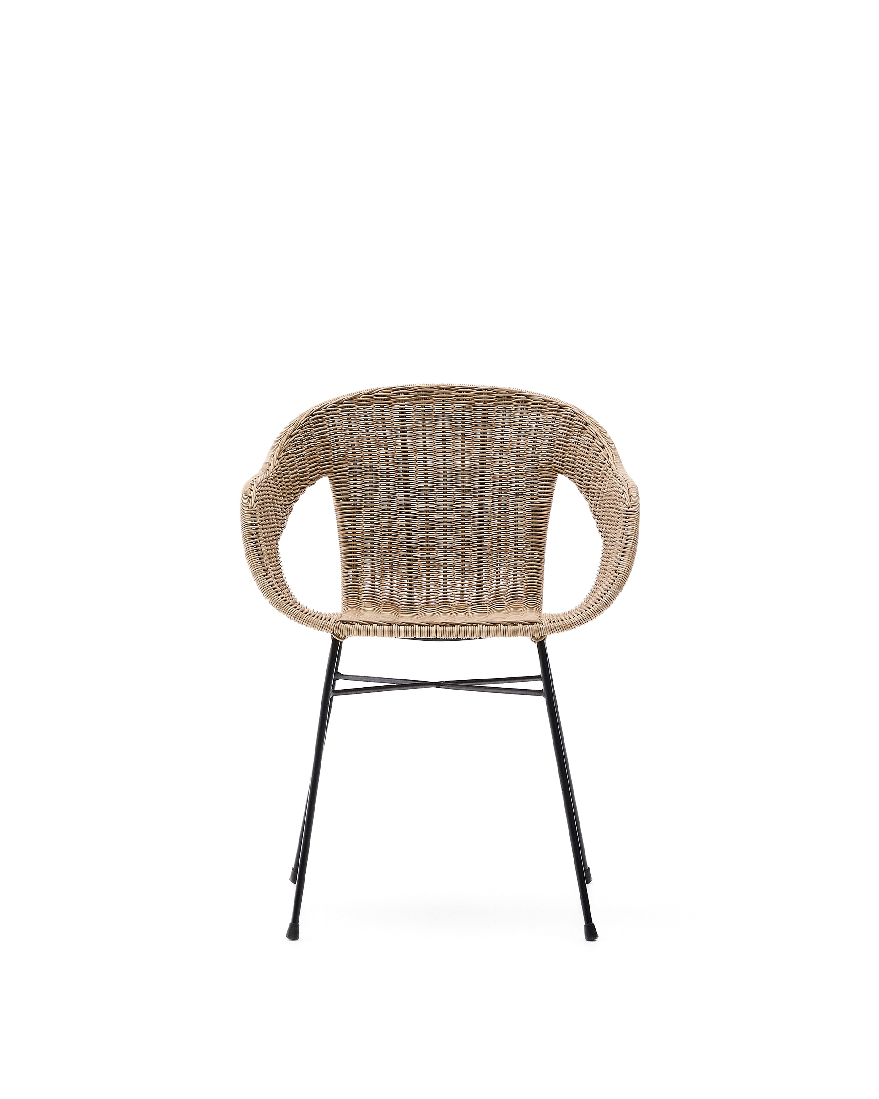 Eltiera stackable chair made of synthetic rattan with black steel structure