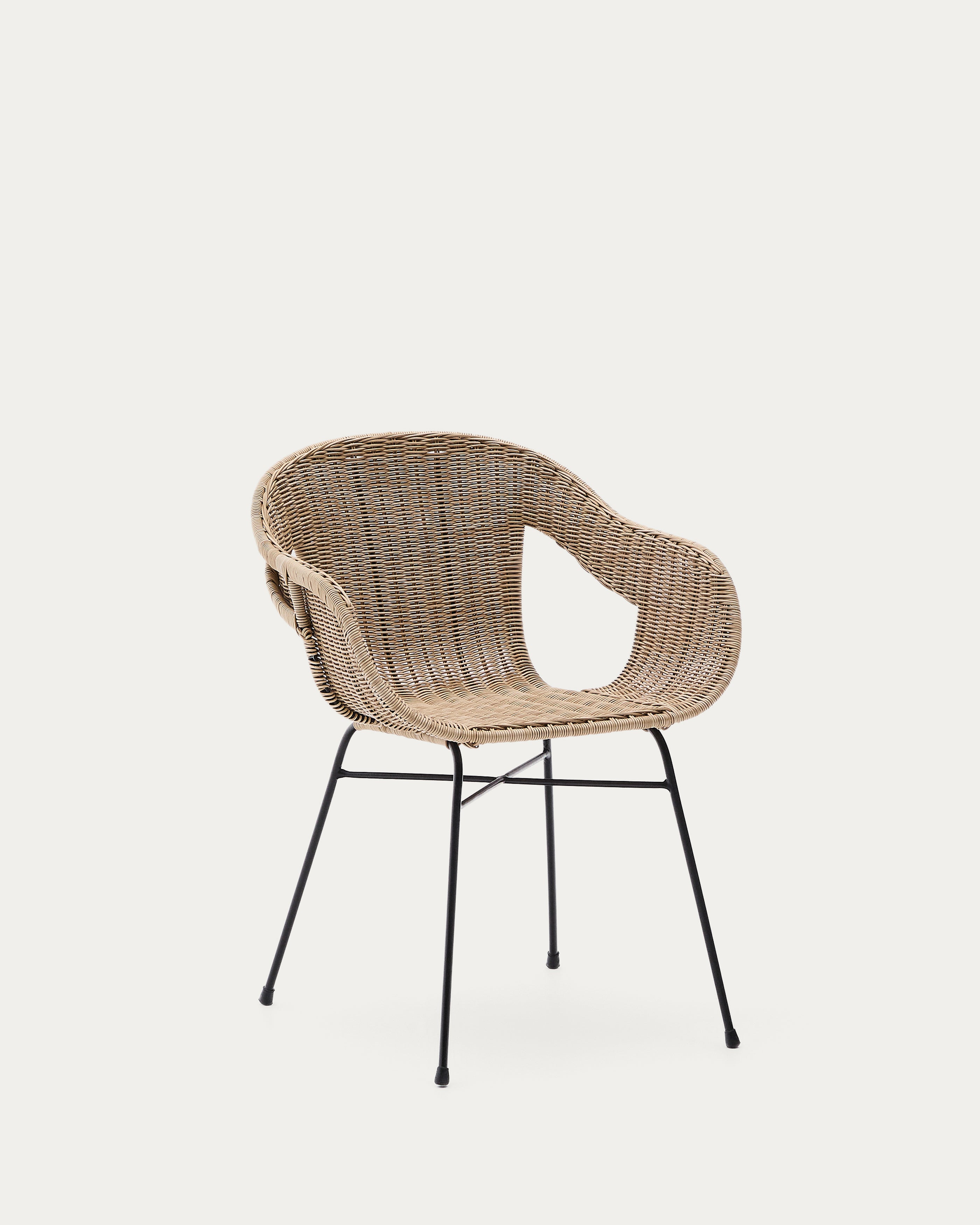Eltiera stackable chair made of synthetic rattan with black steel structure