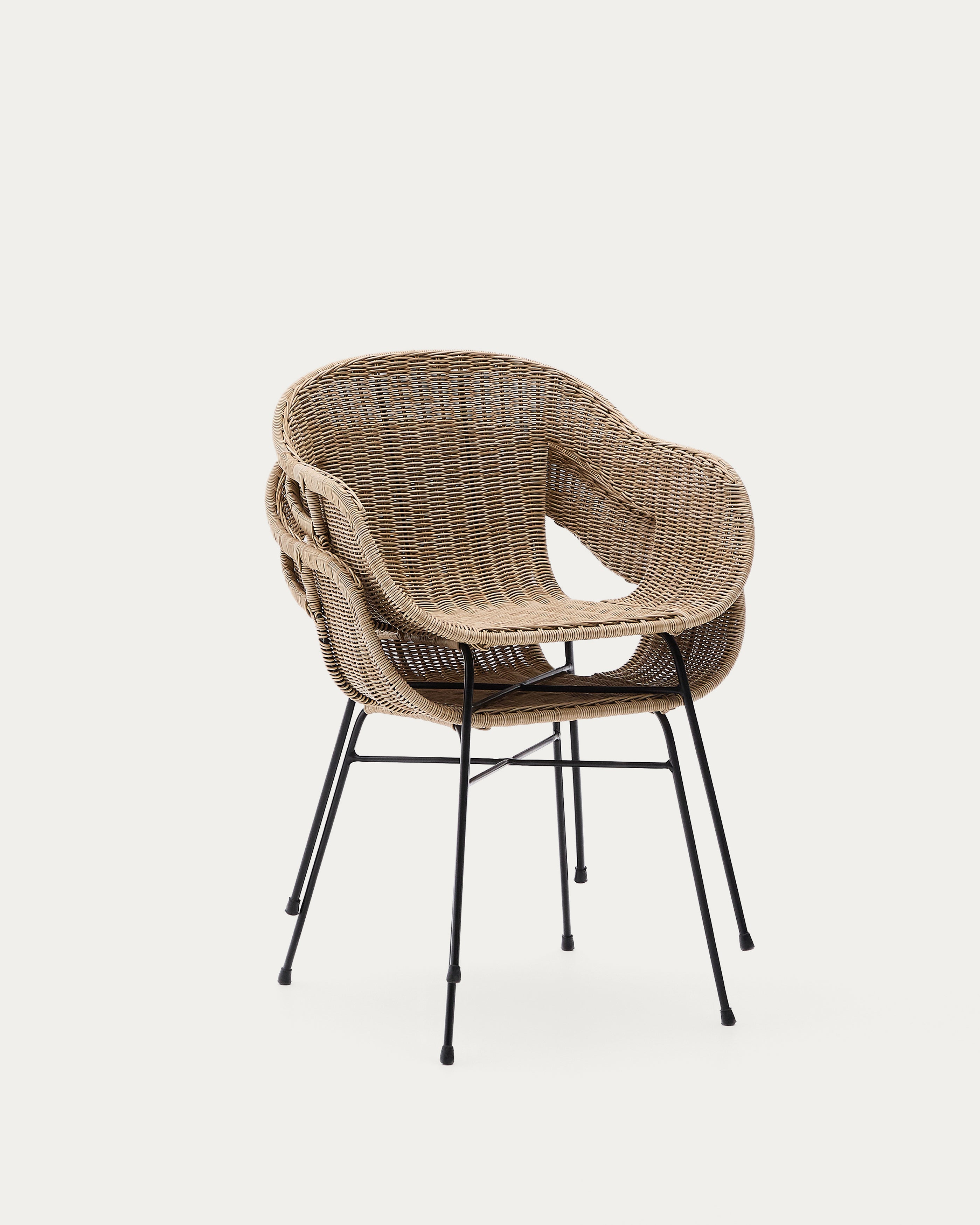Eltiera stackable chair made of synthetic rattan with black steel structure