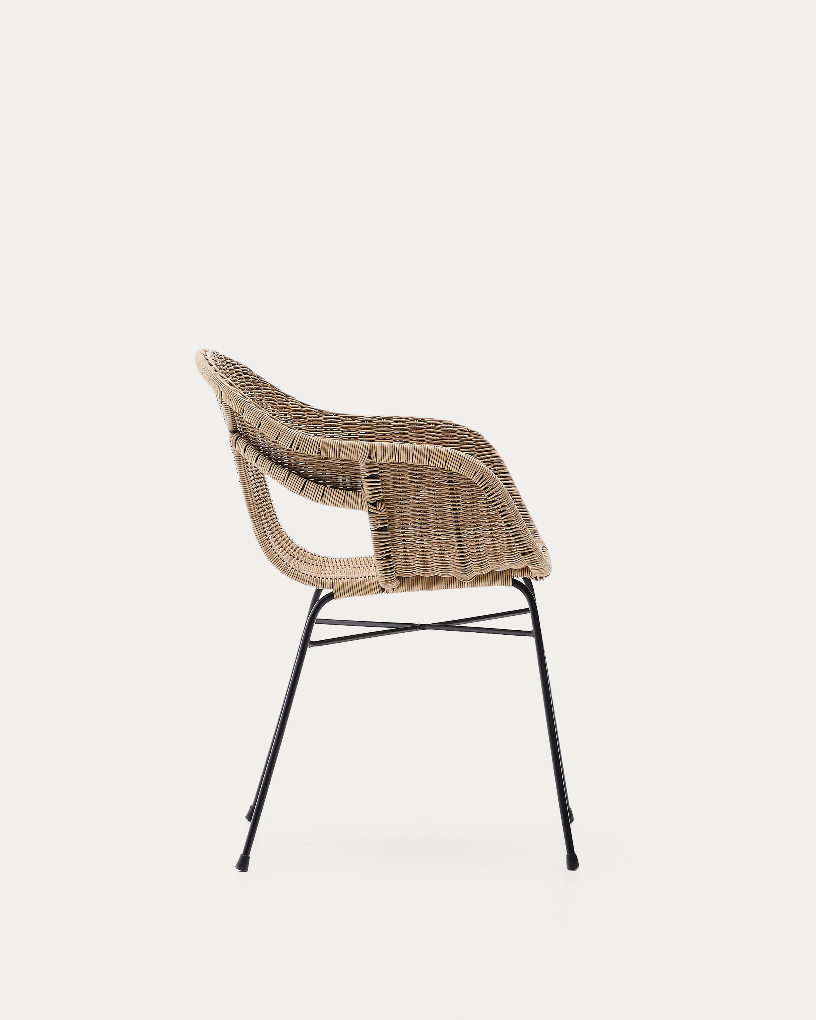 Eltiera stackable chair made of synthetic rattan with black steel structure