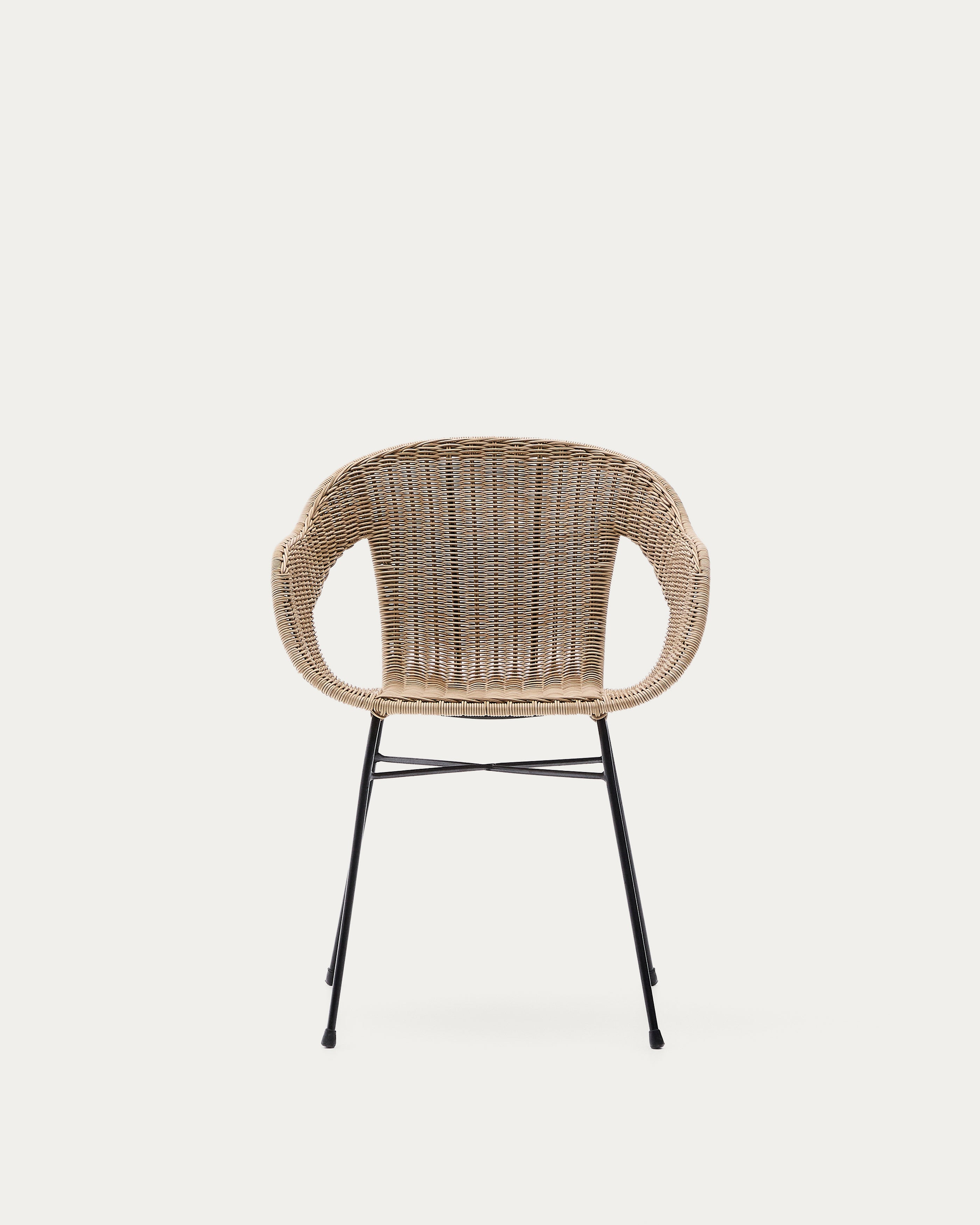 Eltiera stackable chair made of synthetic rattan with black steel structure