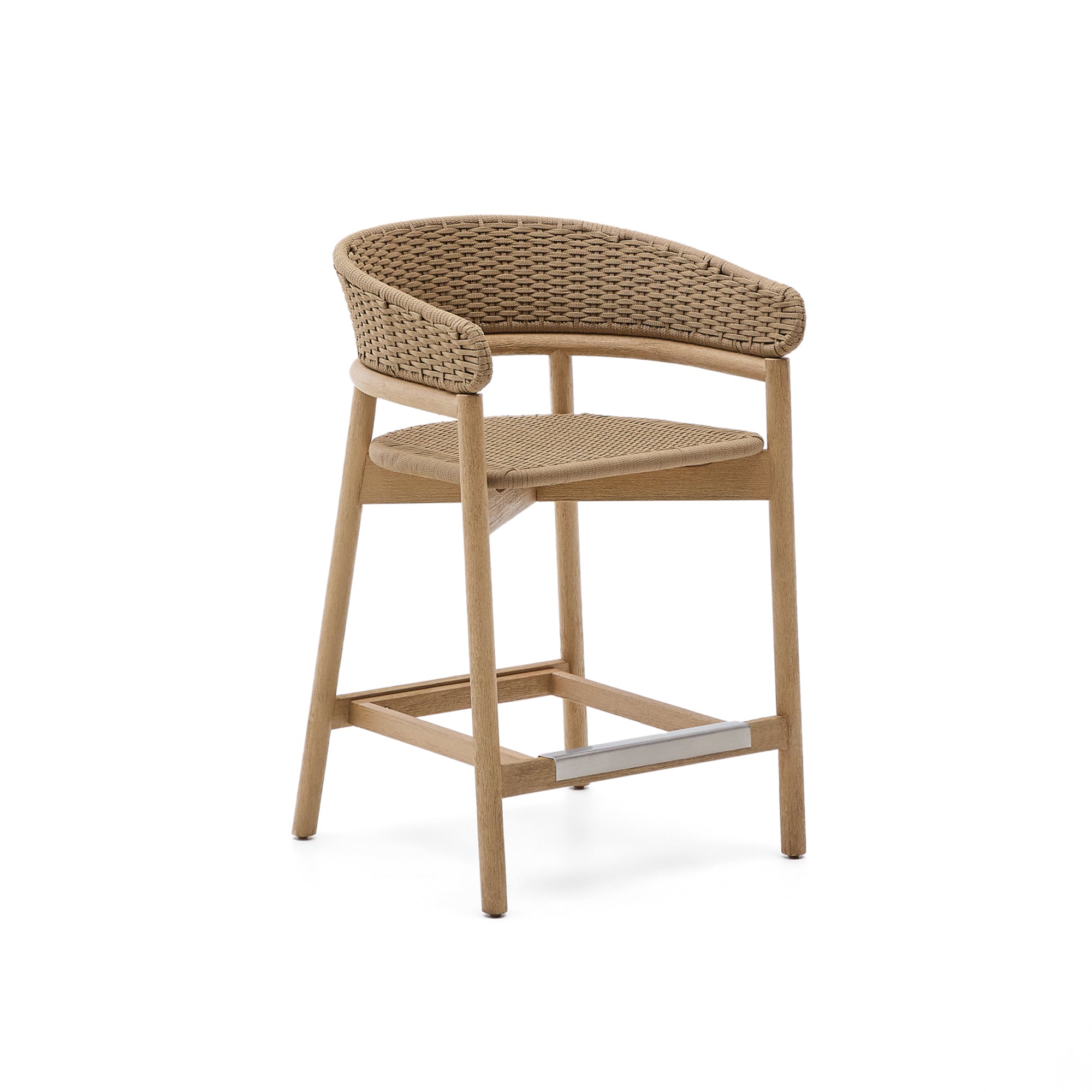 Arinella stool in FSC 100% solid acacia wood with natural finish and beige rope cord 65cm - Product Image