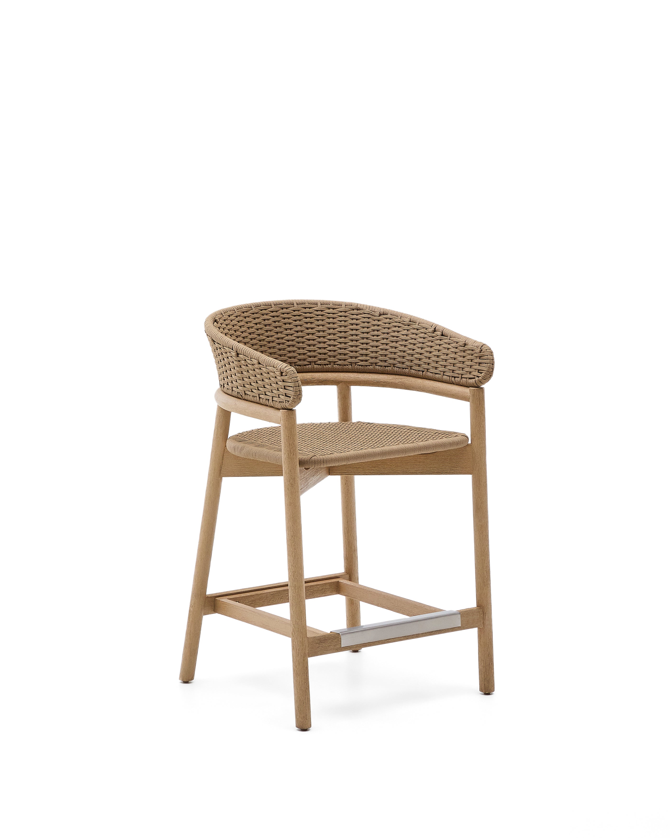 Arinella stool in FSC 100% solid acacia wood with natural finish and beige rope cord 65cm - Product Image