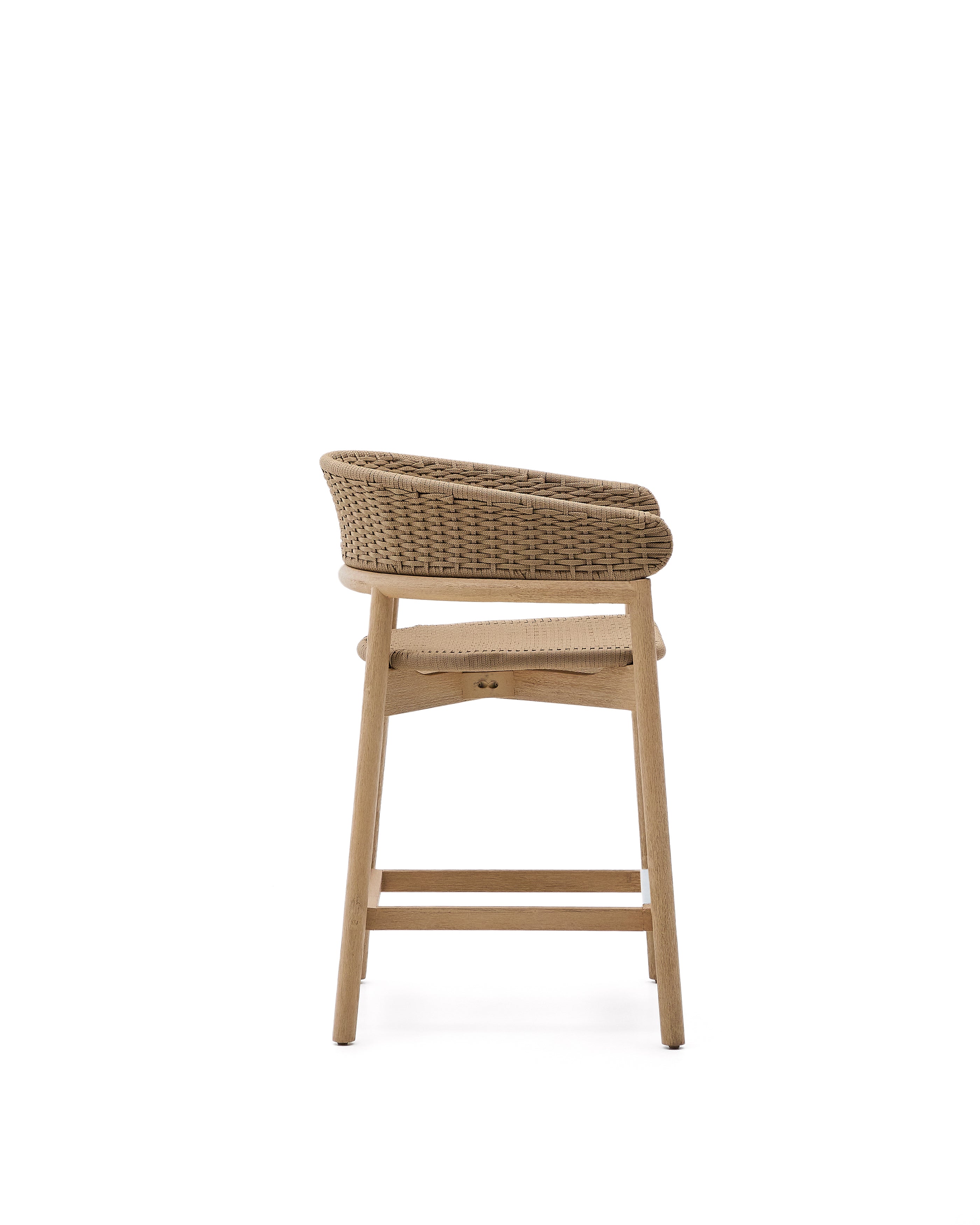 Arinella stool in FSC 100% solid acacia wood with natural finish and beige rope cord 65cm - Product Image