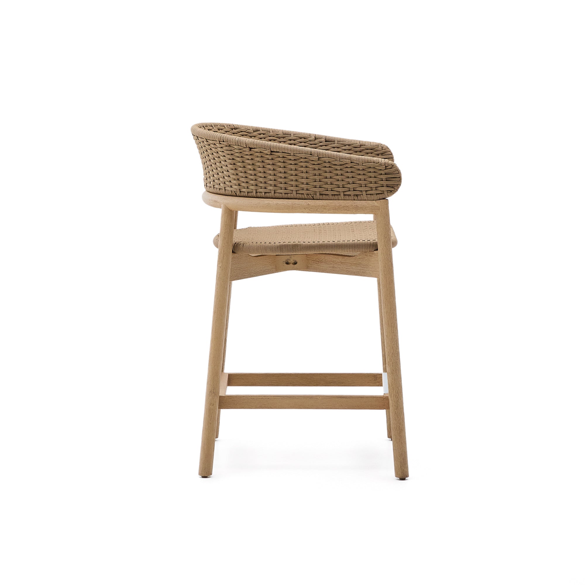 Arinella stool in FSC 100% solid acacia wood with natural finish and beige rope cord 65cm - Product Image