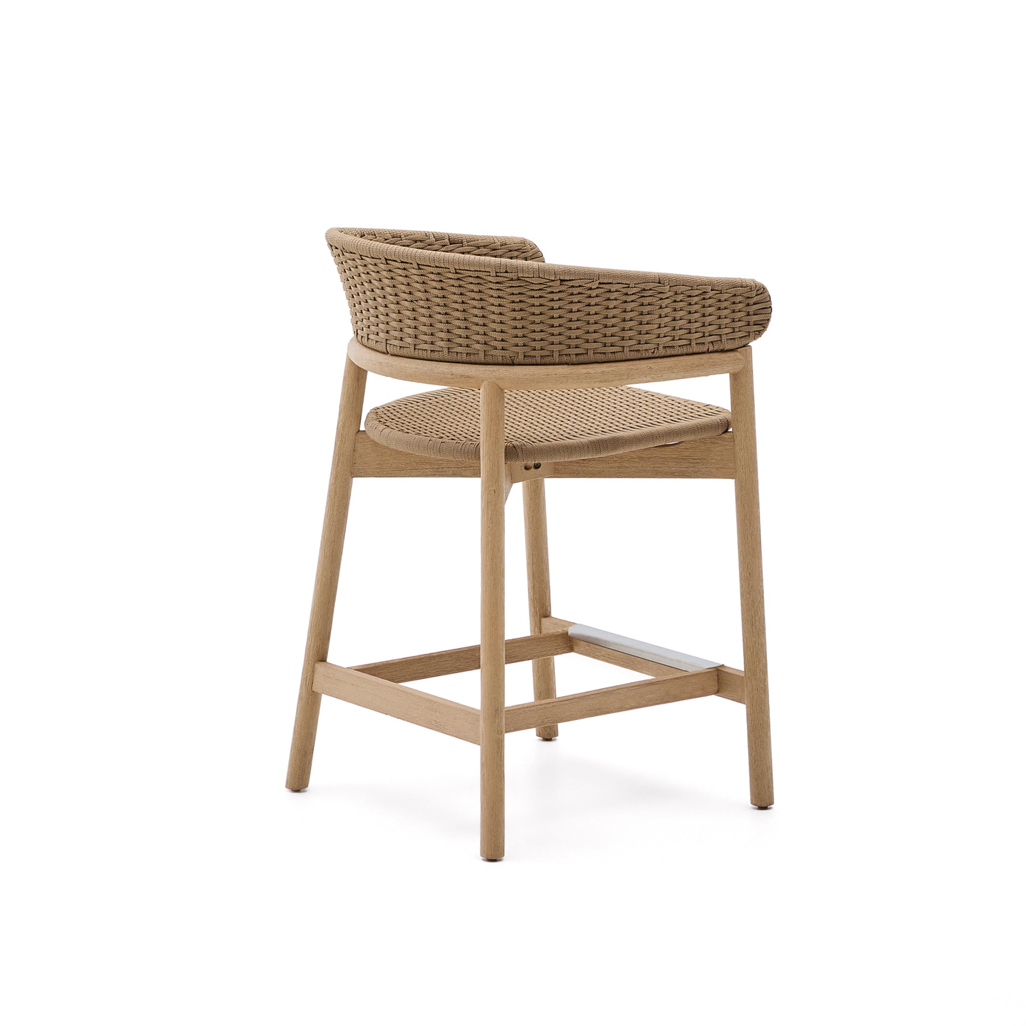 Arinella stool in FSC 100% solid acacia wood with natural finish and beige rope cord 65cm - Product Image