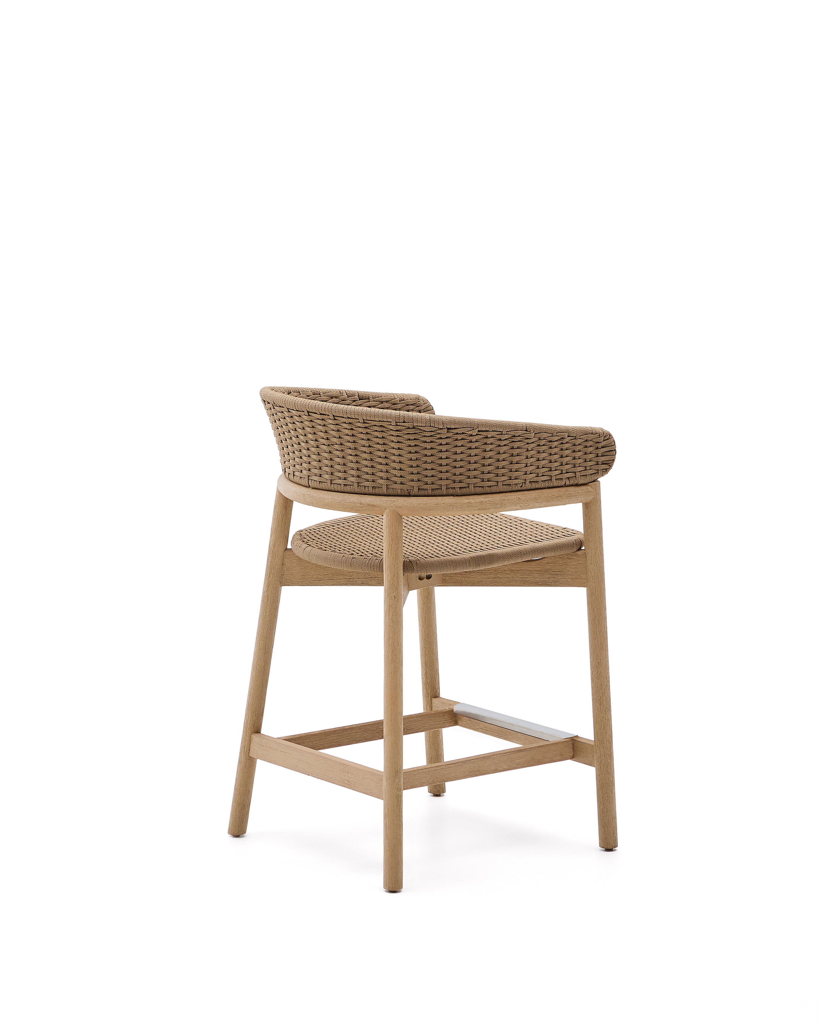 Arinella stool in FSC 100% solid acacia wood with natural finish and beige rope cord 65cm - Product Image