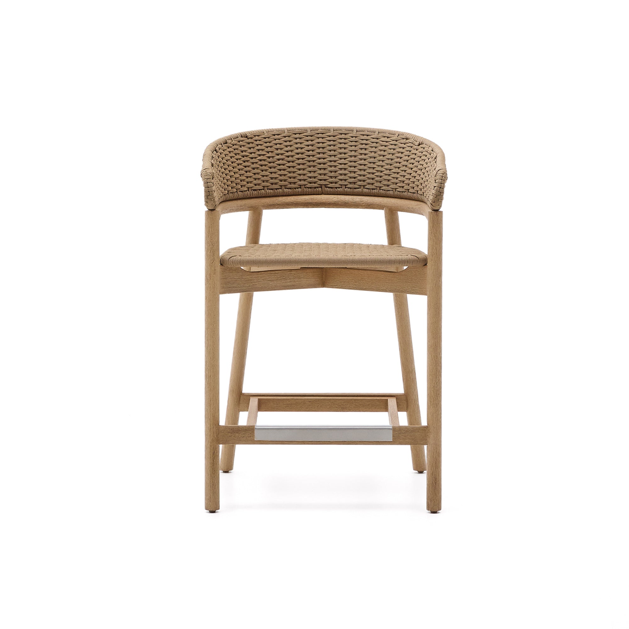 Arinella stool in FSC 100% solid acacia wood with natural finish and beige rope cord 65cm - Product Image