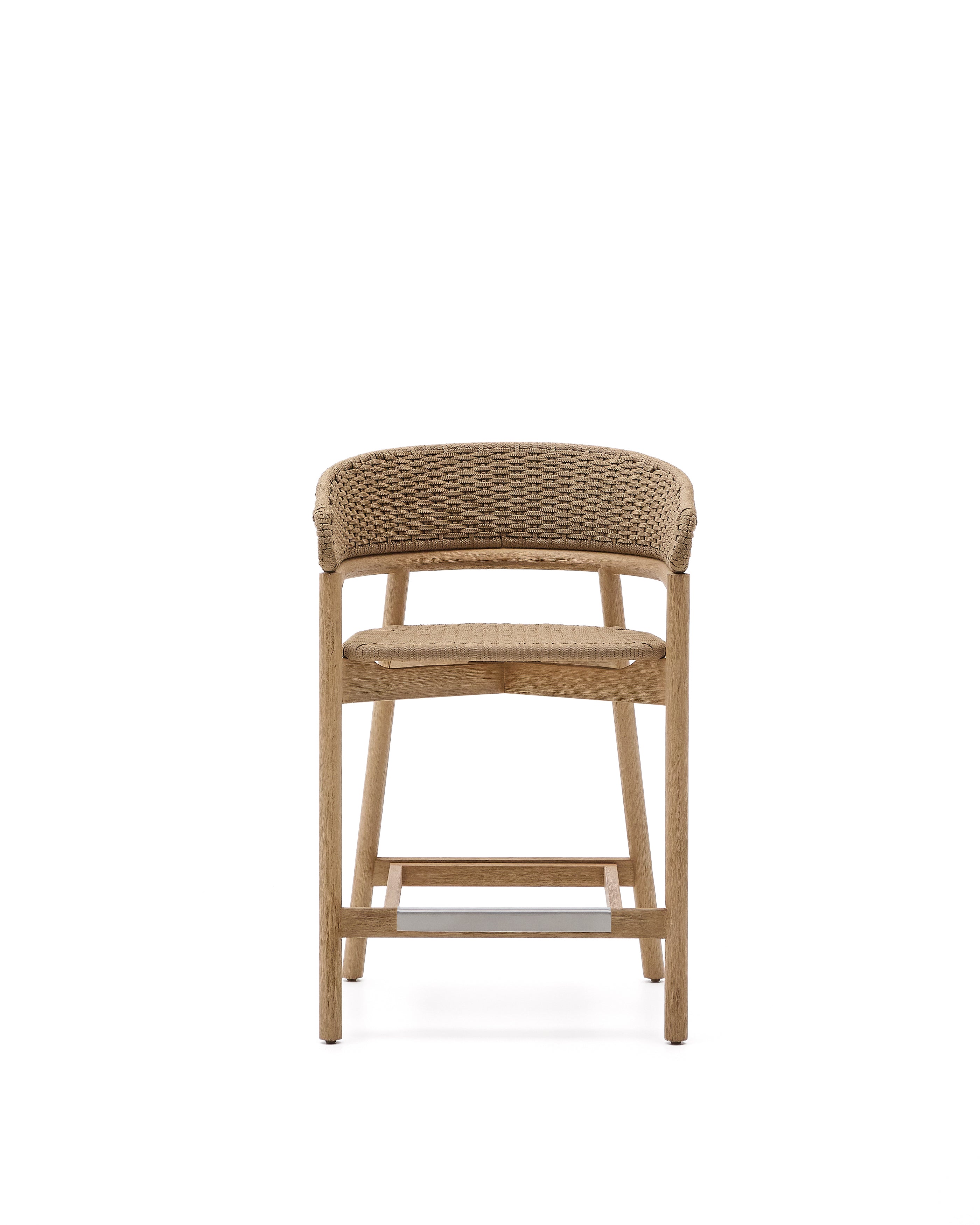 Arinella stool in FSC 100% solid acacia wood with natural finish and beige rope cord 65cm - Product Image