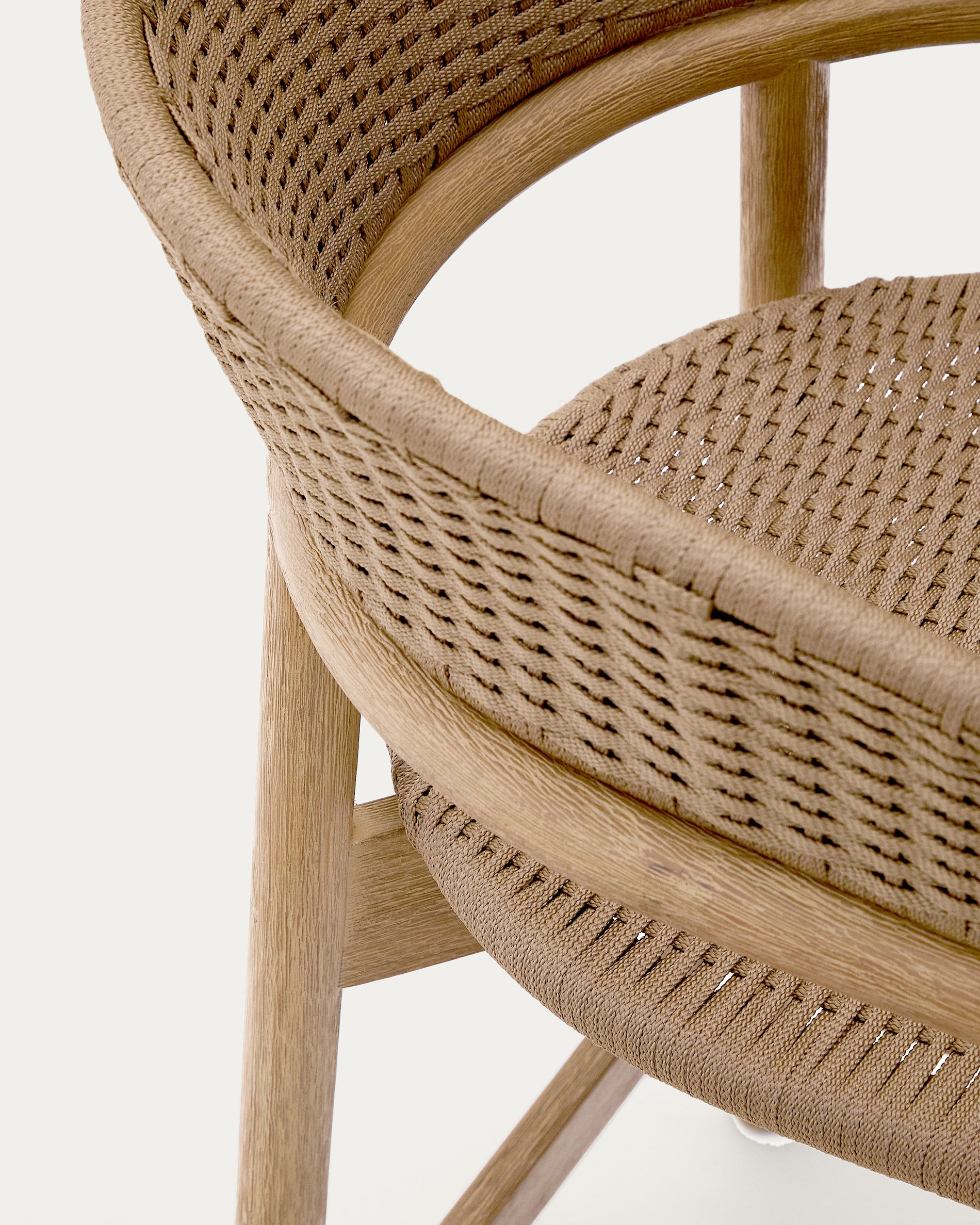 Arinella stool in FSC 100% solid acacia wood with natural finish and beige rope cord 65cm - Detail