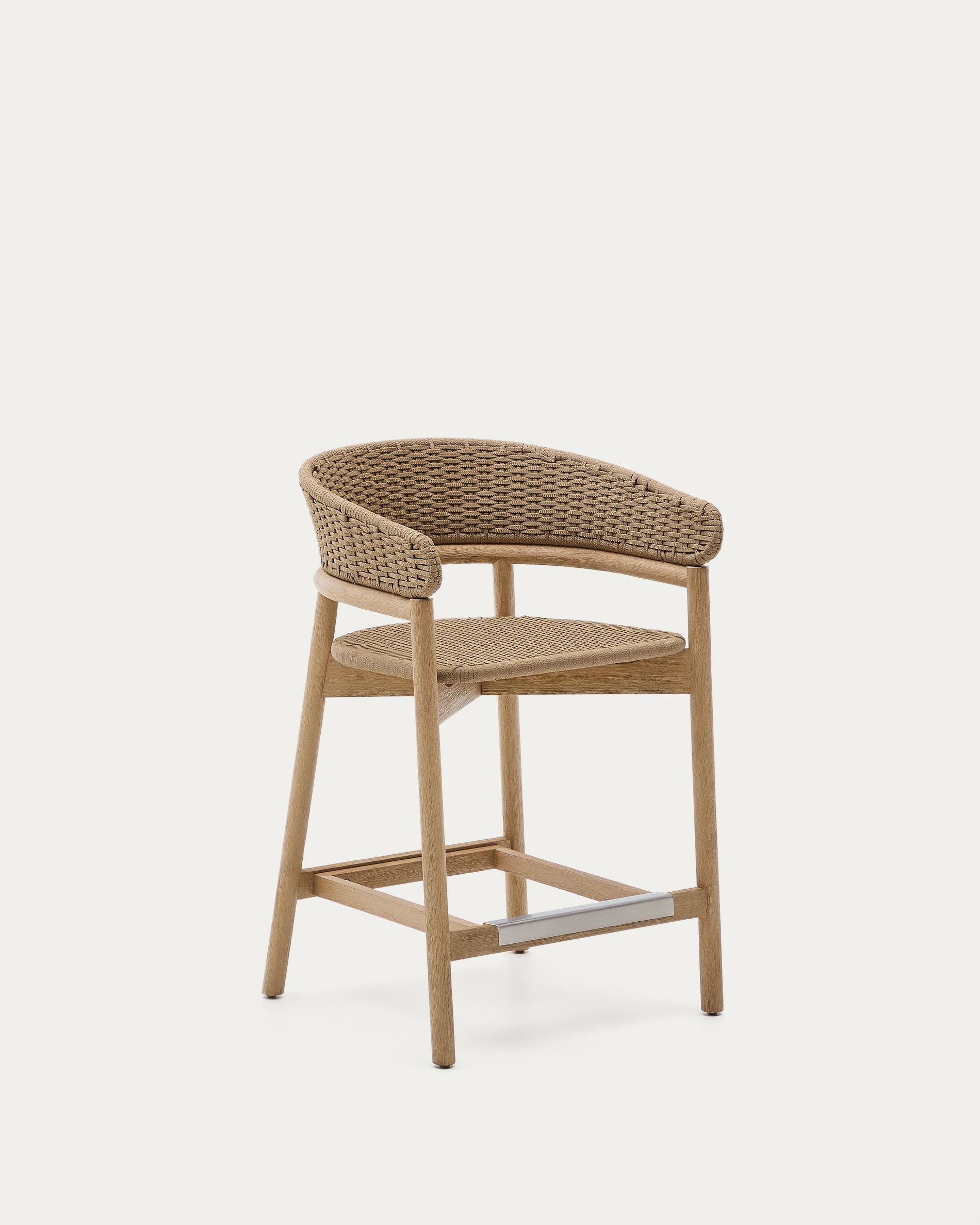 Arinella stool in FSC 100% solid acacia wood with natural finish and beige rope cord 65cm - Product View