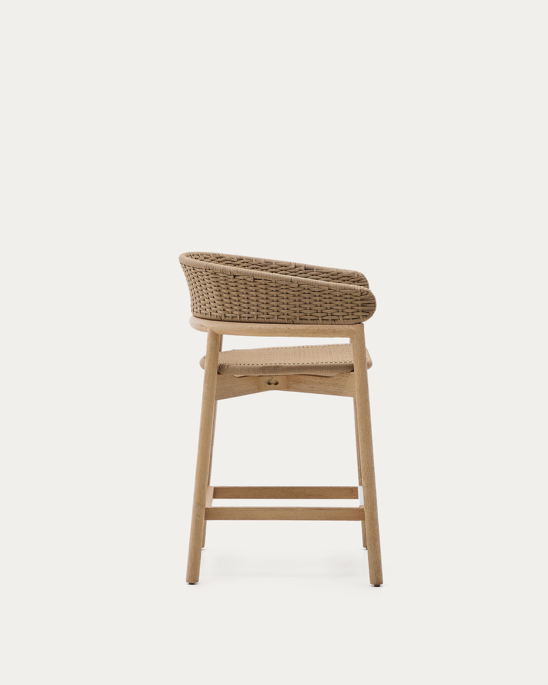 Arinella stool in FSC 100% solid acacia wood with natural finish and beige rope cord 65cm - Product View