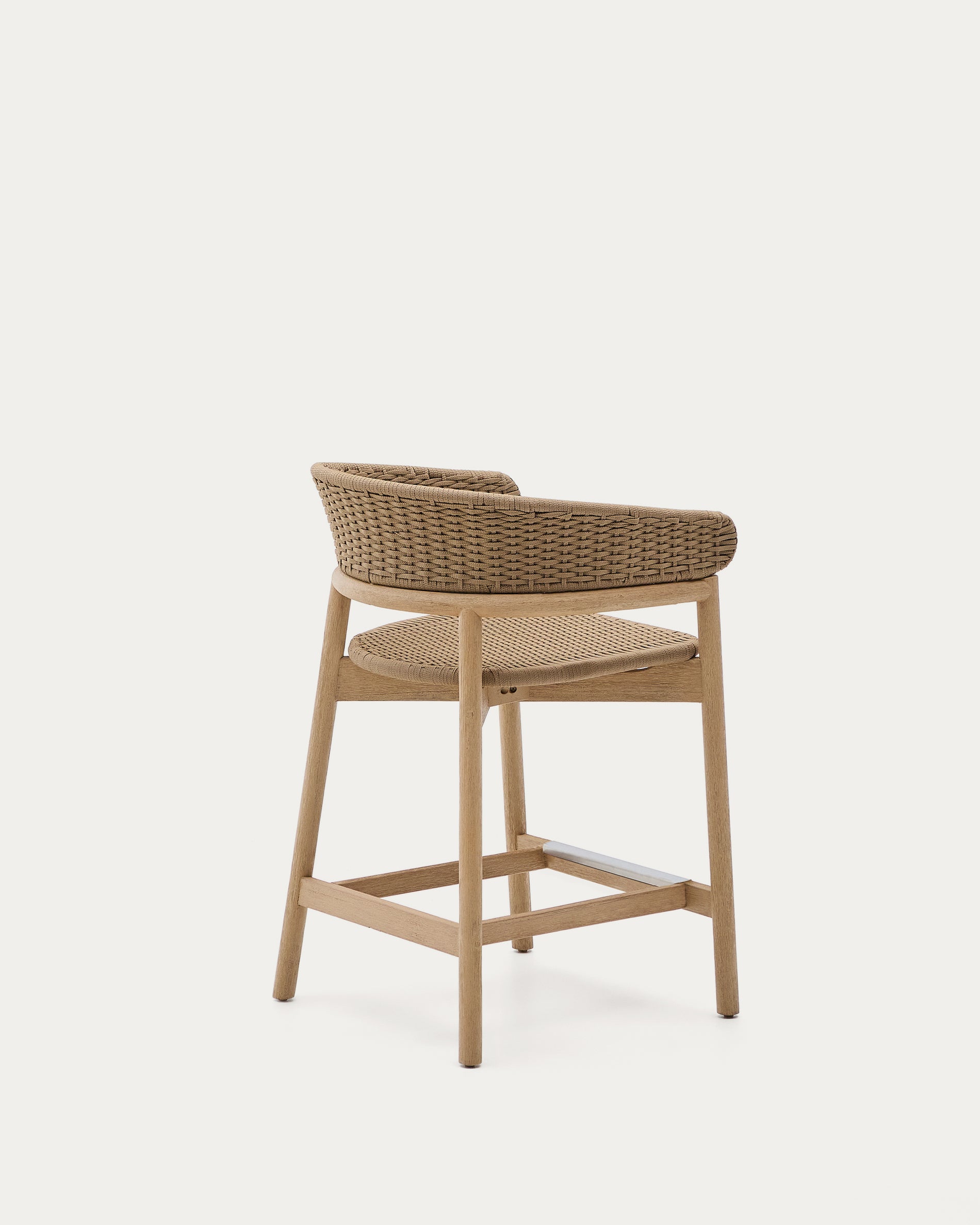 Arinella stool in FSC 100% solid acacia wood with natural finish and beige rope cord 65cm - Product View