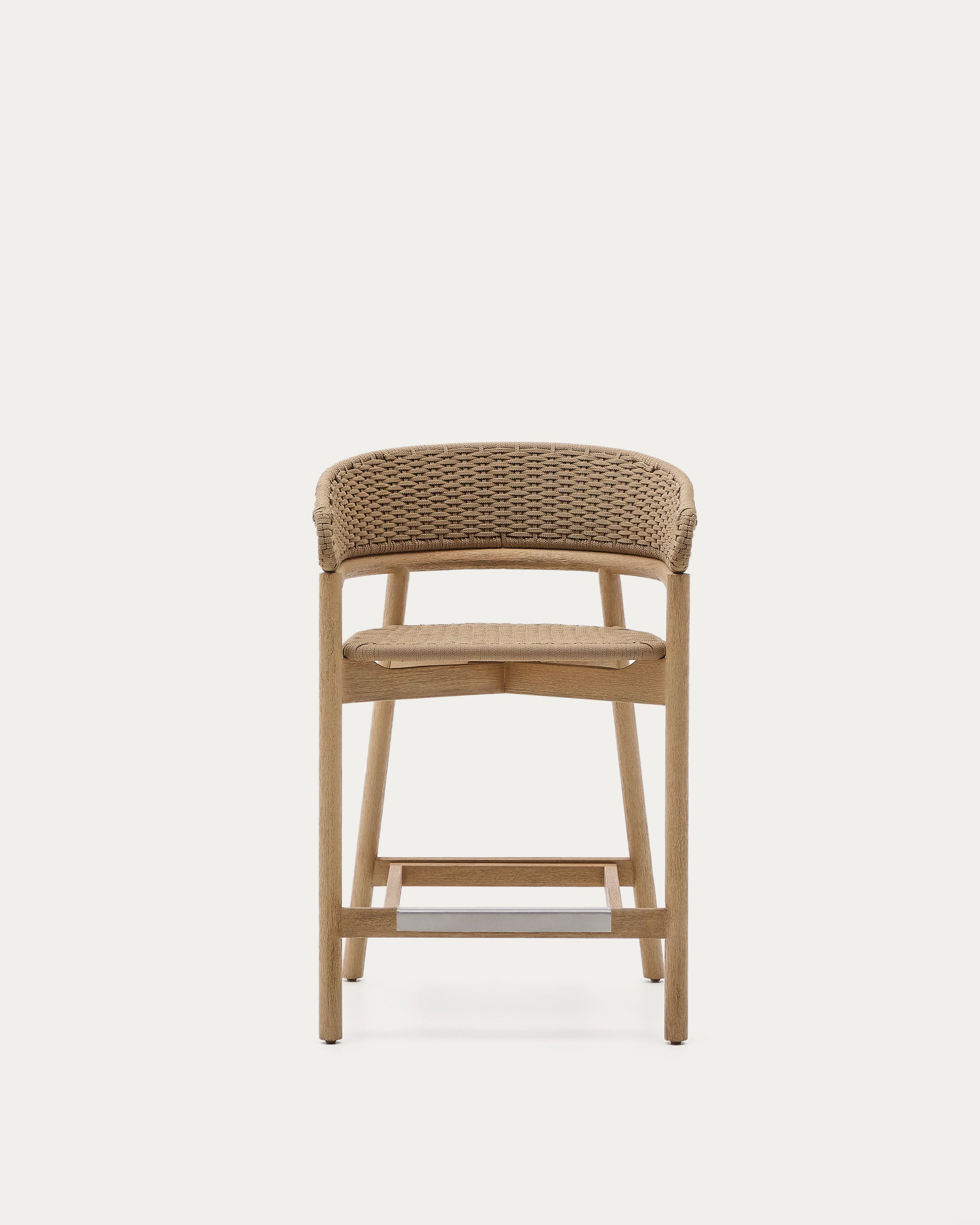 Arinella stool in FSC 100% solid acacia wood with natural finish and beige rope cord 65cm - Product View