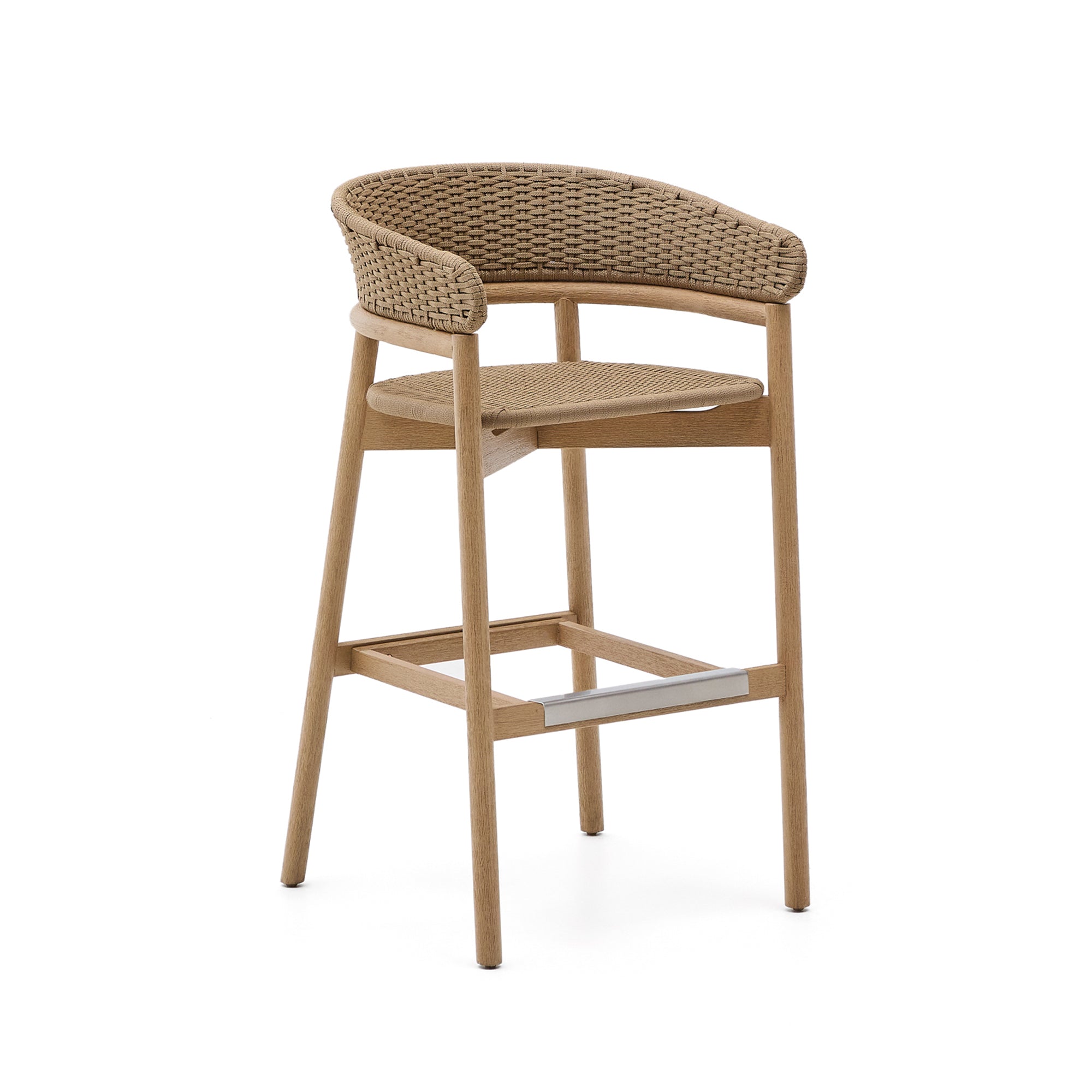 Arinella stool in FSC 100% solid acacia wood with natural finish and beige rope cord 75cm - Product Image