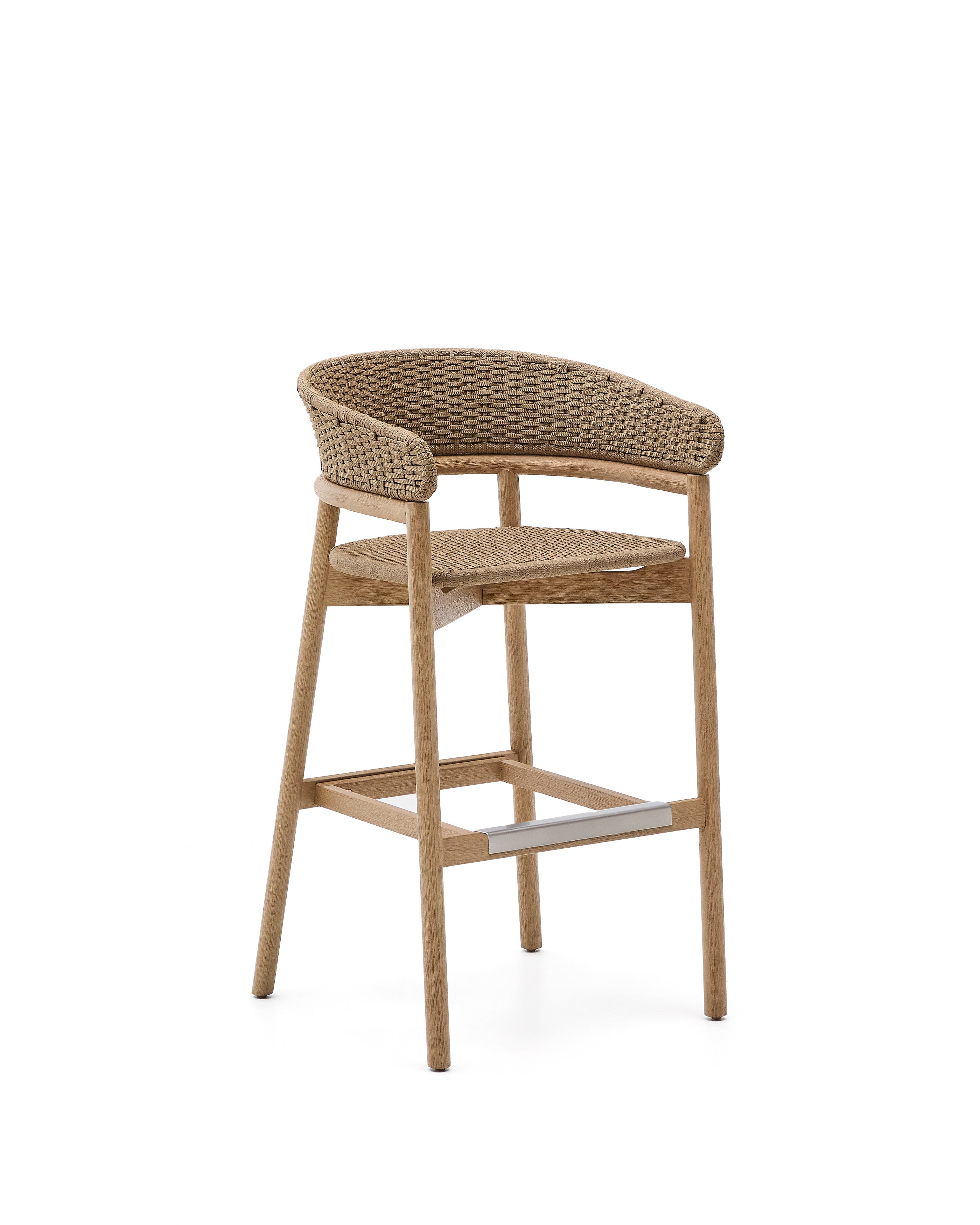 Arinella stool in FSC 100% solid acacia wood with natural finish and beige rope cord 75cm - Product Image