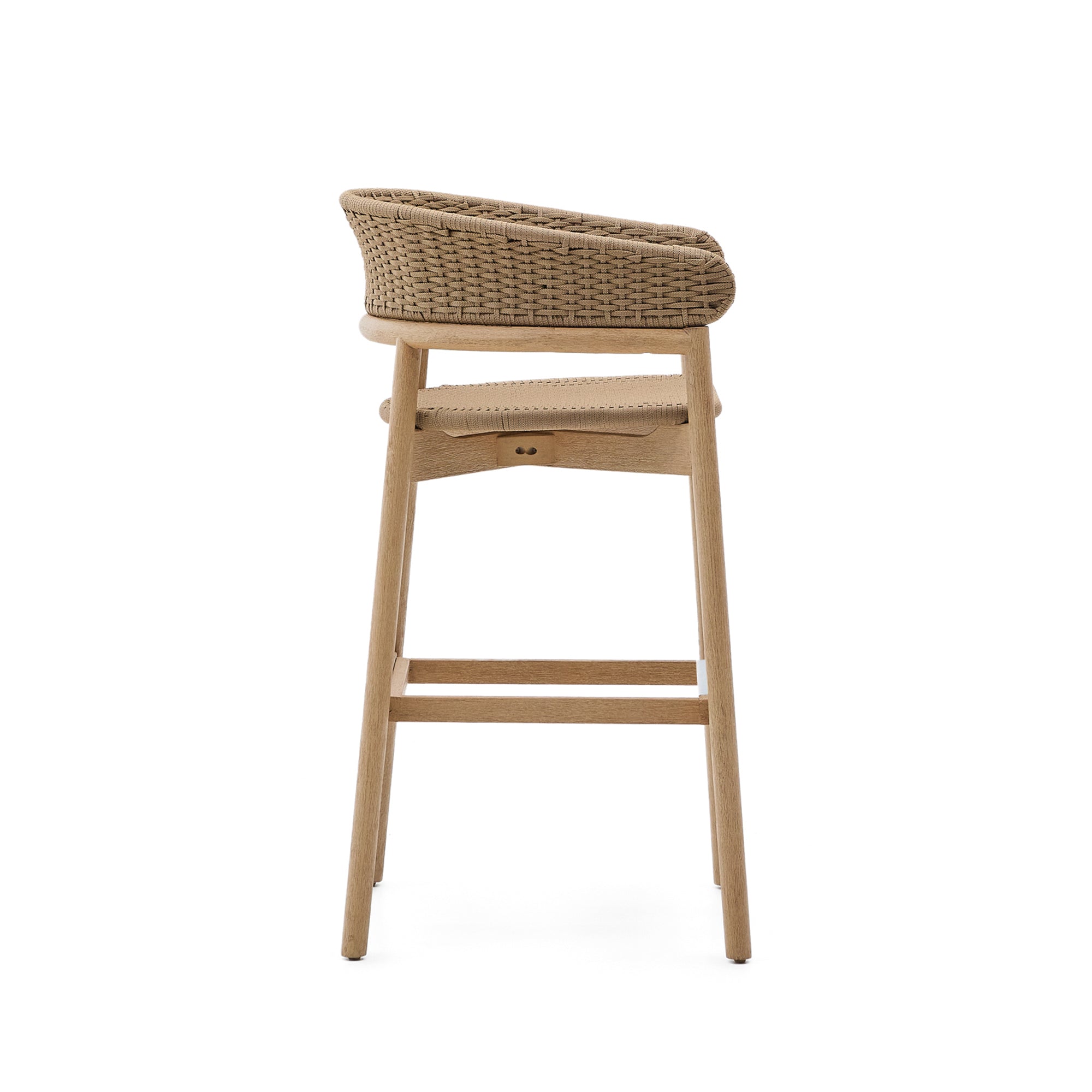 Arinella stool in FSC 100% solid acacia wood with natural finish and beige rope cord 75cm - Product Image