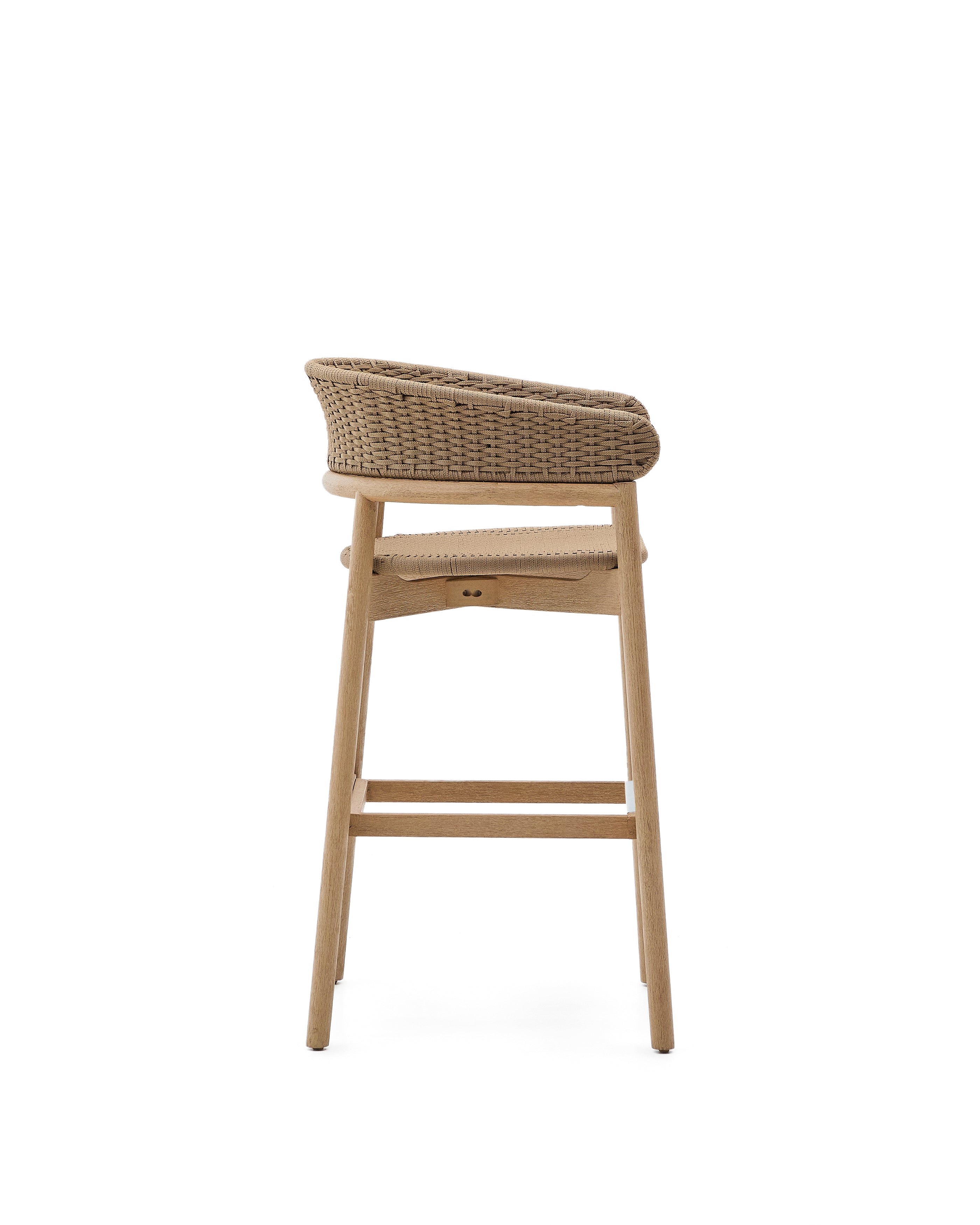 Arinella stool in FSC 100% solid acacia wood with natural finish and beige rope cord 75cm - Product Image