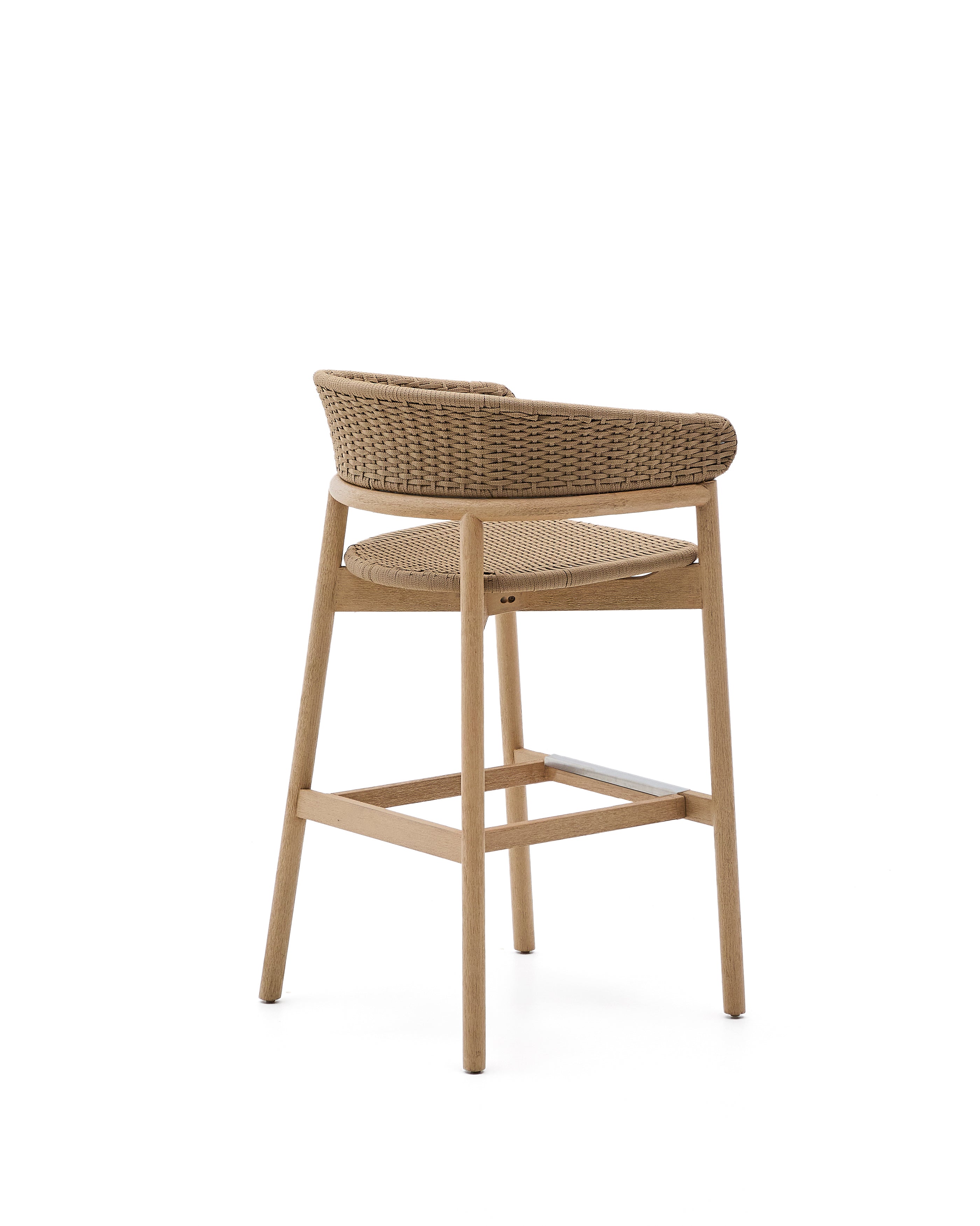 Arinella stool in FSC 100% solid acacia wood with natural finish and beige rope cord 75cm - Product Image