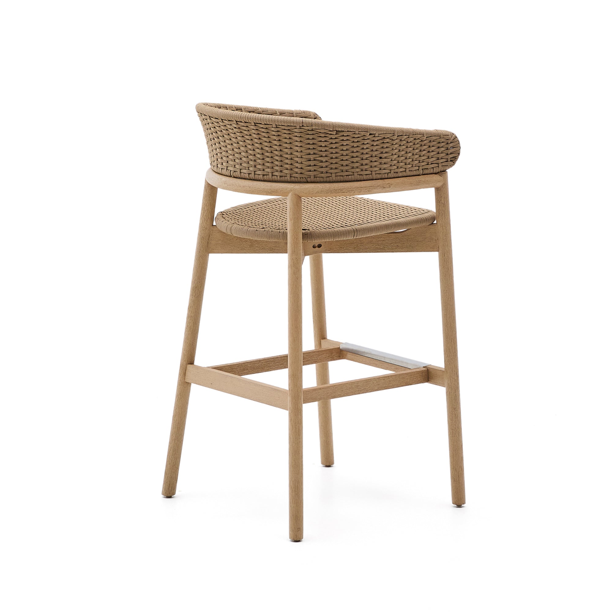 Arinella stool in FSC 100% solid acacia wood with natural finish and beige rope cord 75cm - Product Image