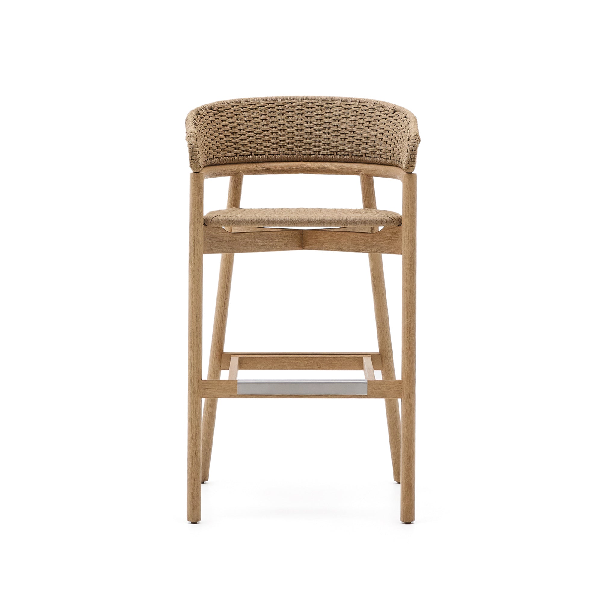 Arinella stool in FSC 100% solid acacia wood with natural finish and beige rope cord 75cm - Product Image