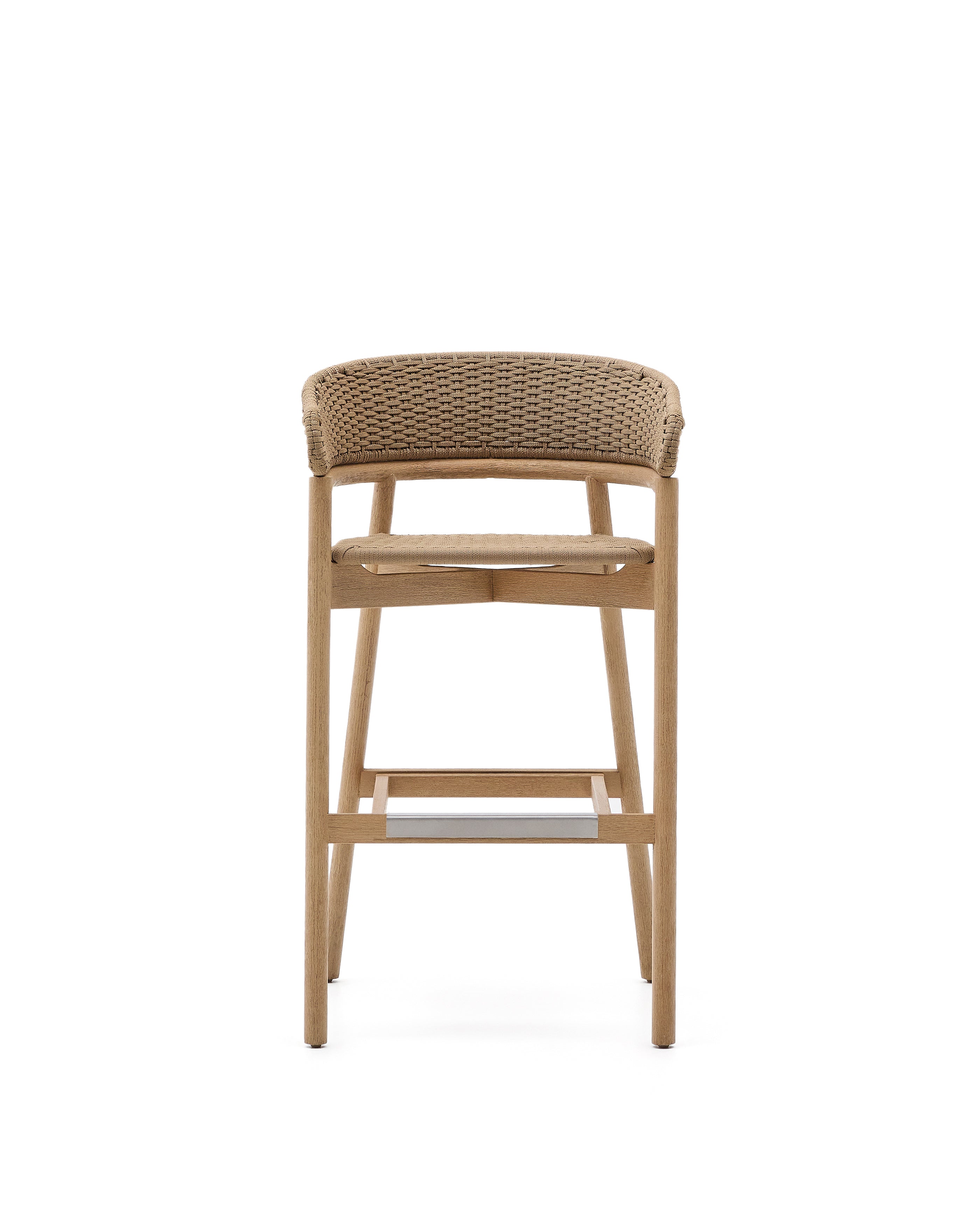 Arinella stool in FSC 100% solid acacia wood with natural finish and beige rope cord 75cm - Product Image