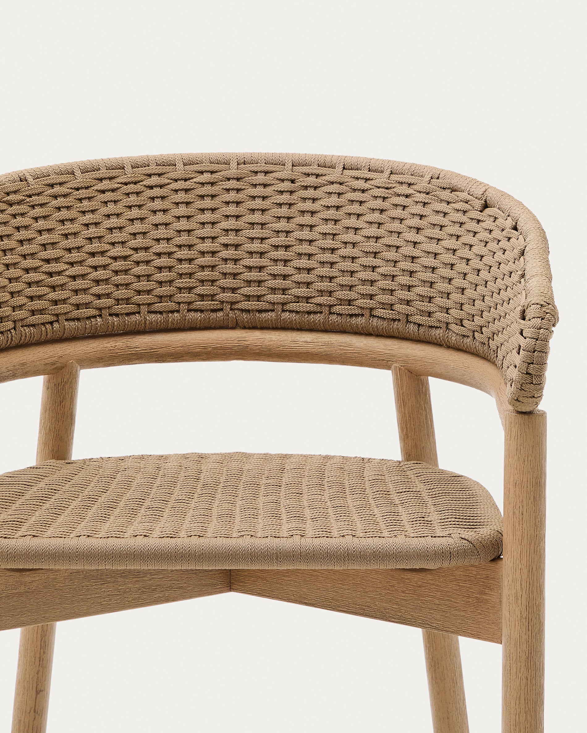 Arinella stool in FSC 100% solid acacia wood with natural finish and beige rope cord 75cm - Detail
