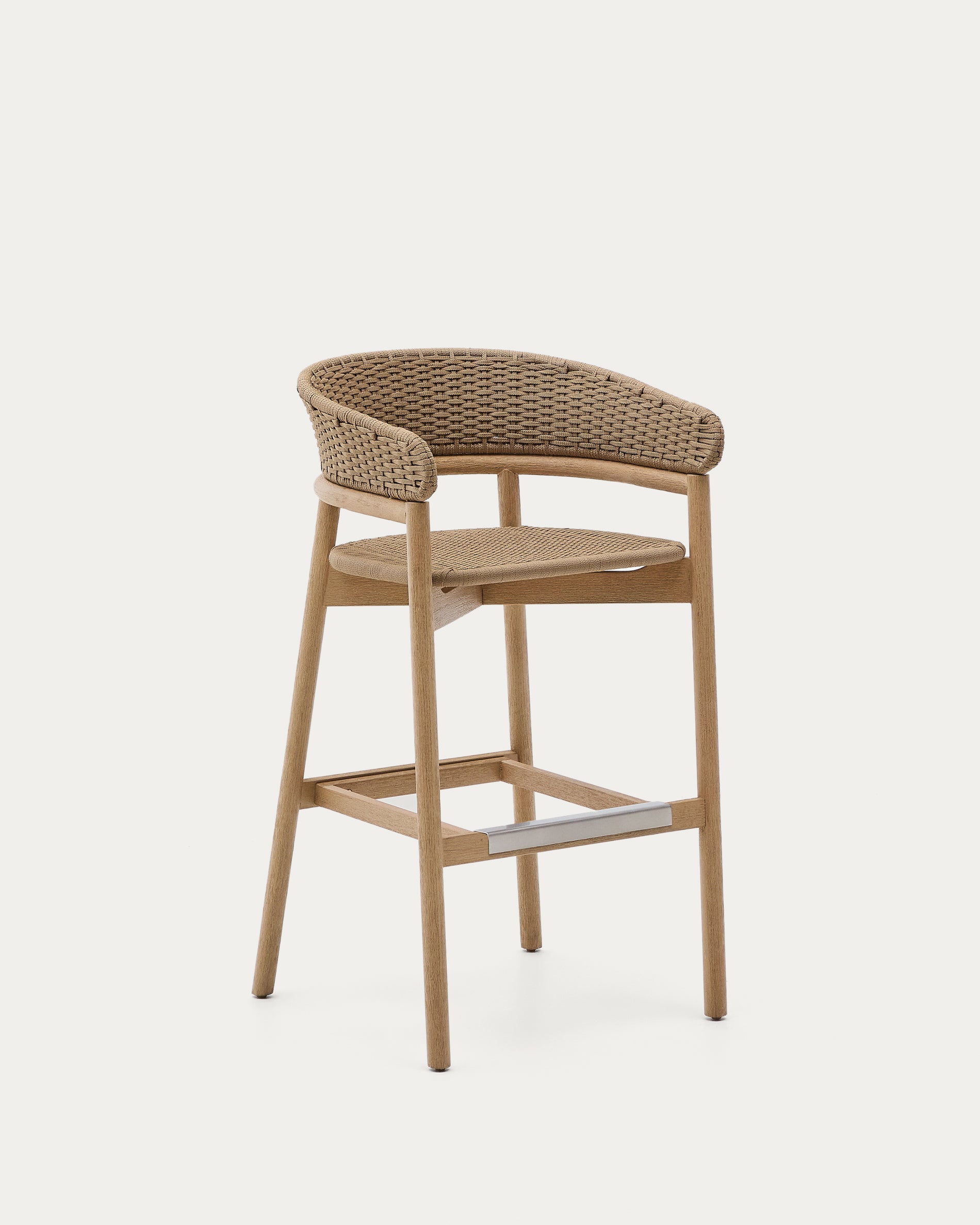 Arinella stool in FSC 100% solid acacia wood with natural finish and beige rope cord 75cm - Product View