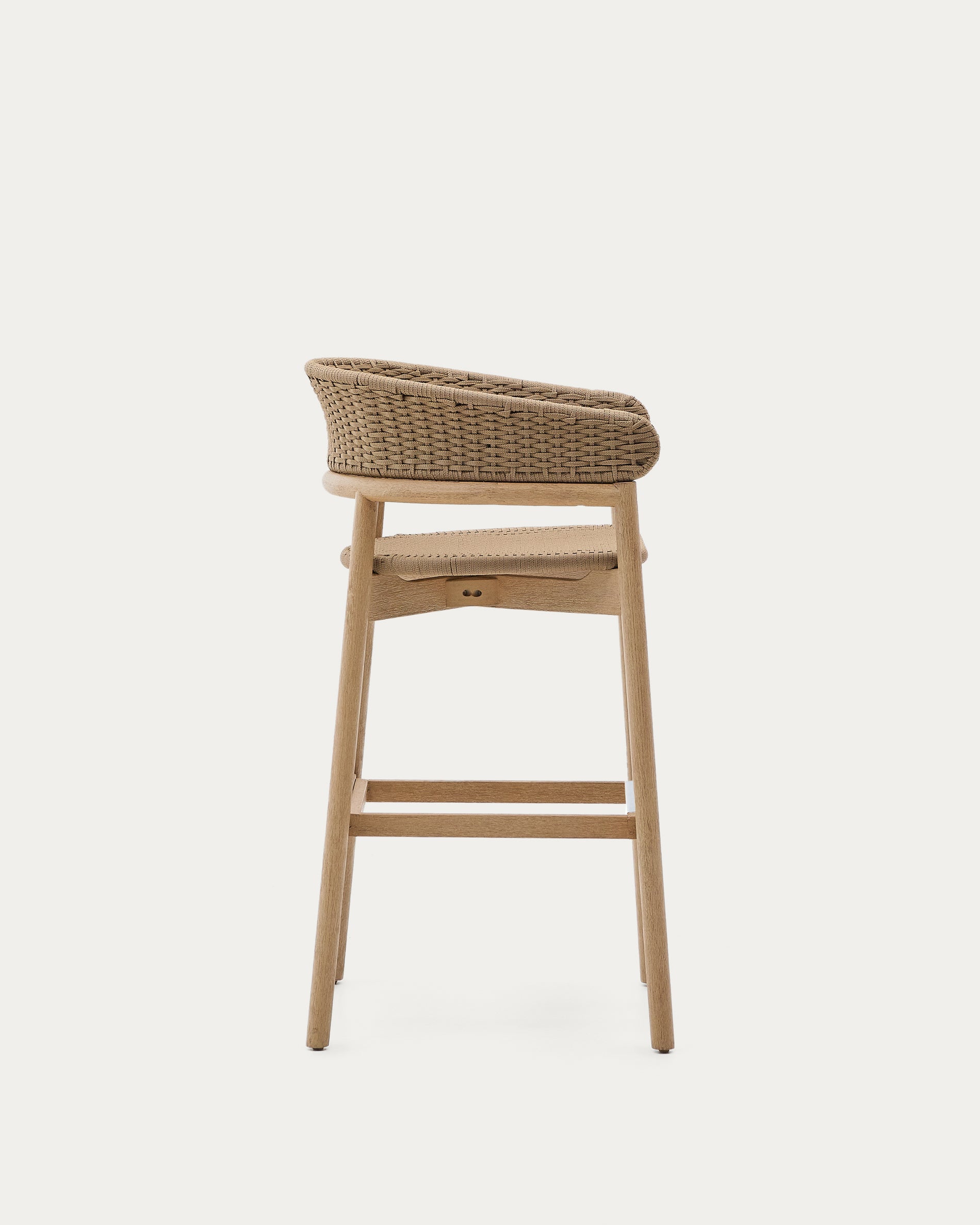 Arinella stool in FSC 100% solid acacia wood with natural finish and beige rope cord 75cm - Product View
