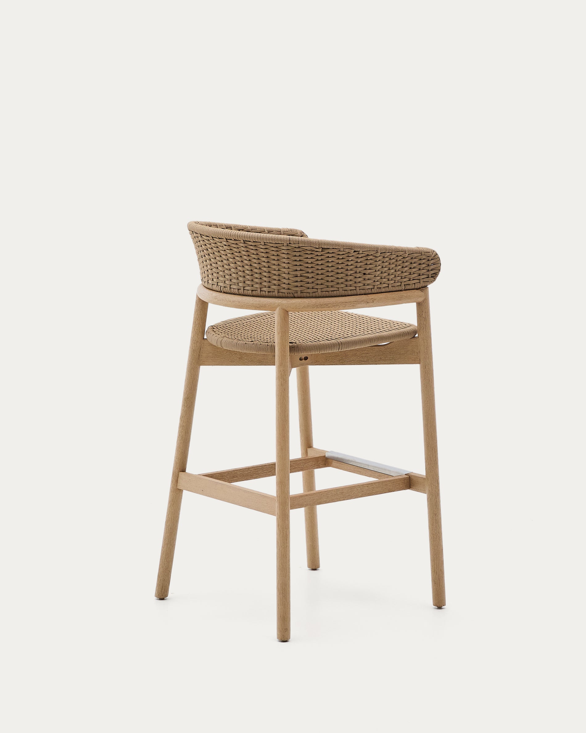 Arinella stool in FSC 100% solid acacia wood with natural finish and beige rope cord 75cm - Product View