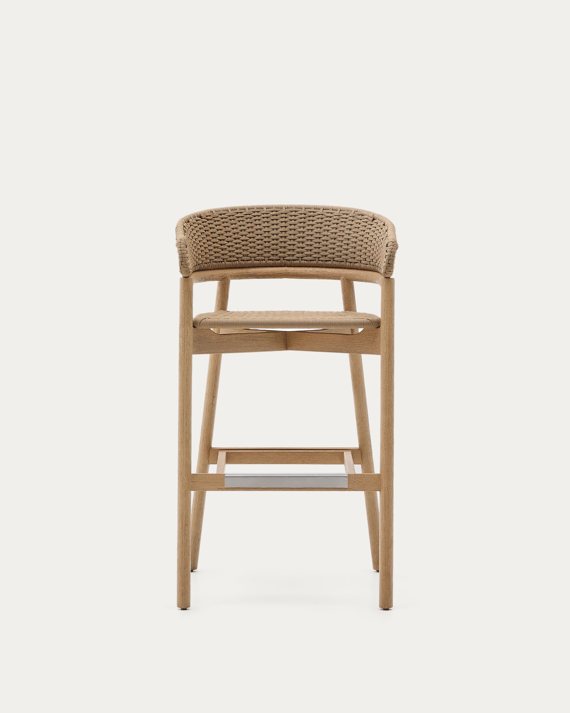 Arinella stool in FSC 100% solid acacia wood with natural finish and beige rope cord 75cm - Product View