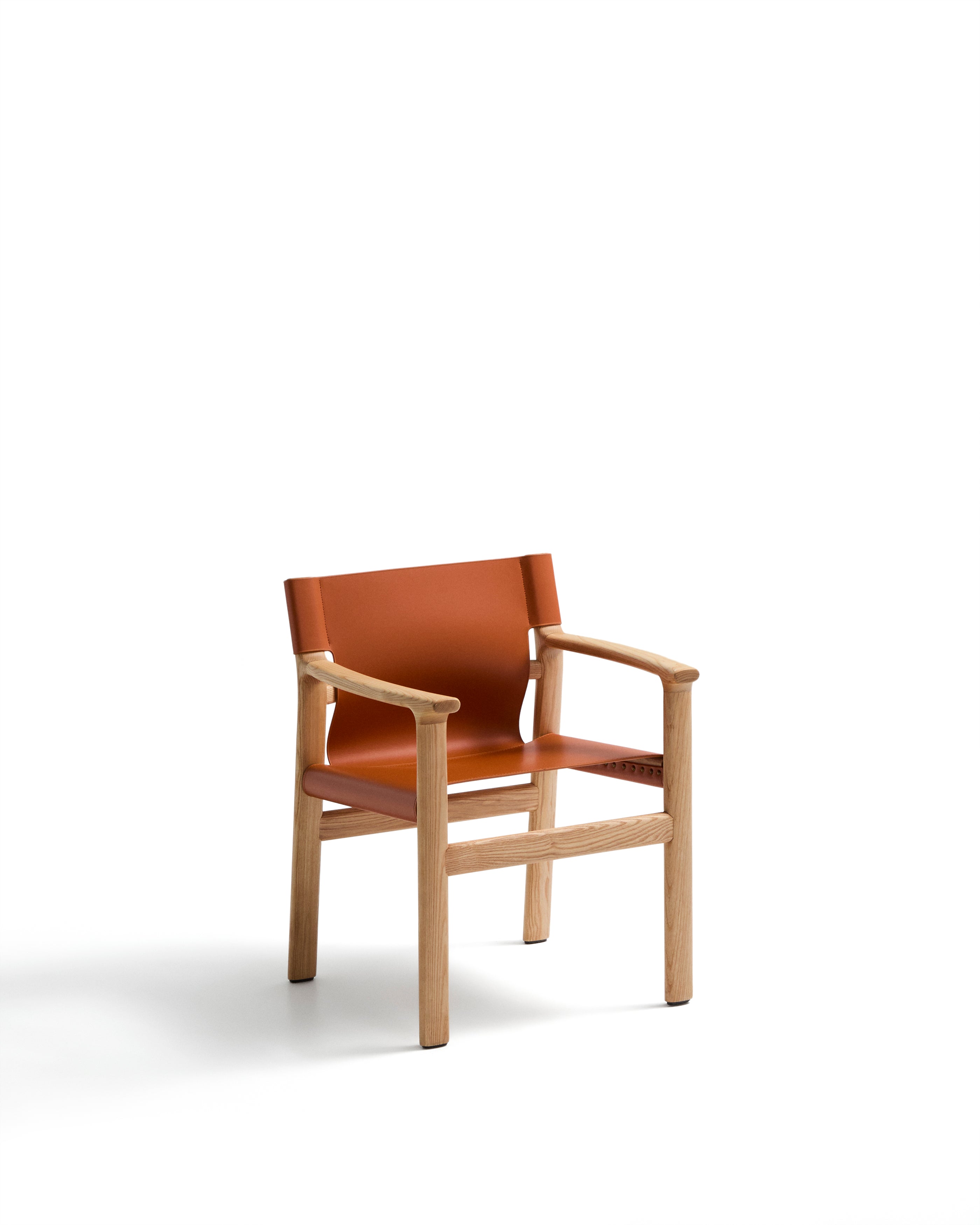 Jan chair made of light brown recycled leather fibres and FSC 100% solid ash wood with natural tone finish - Product Image