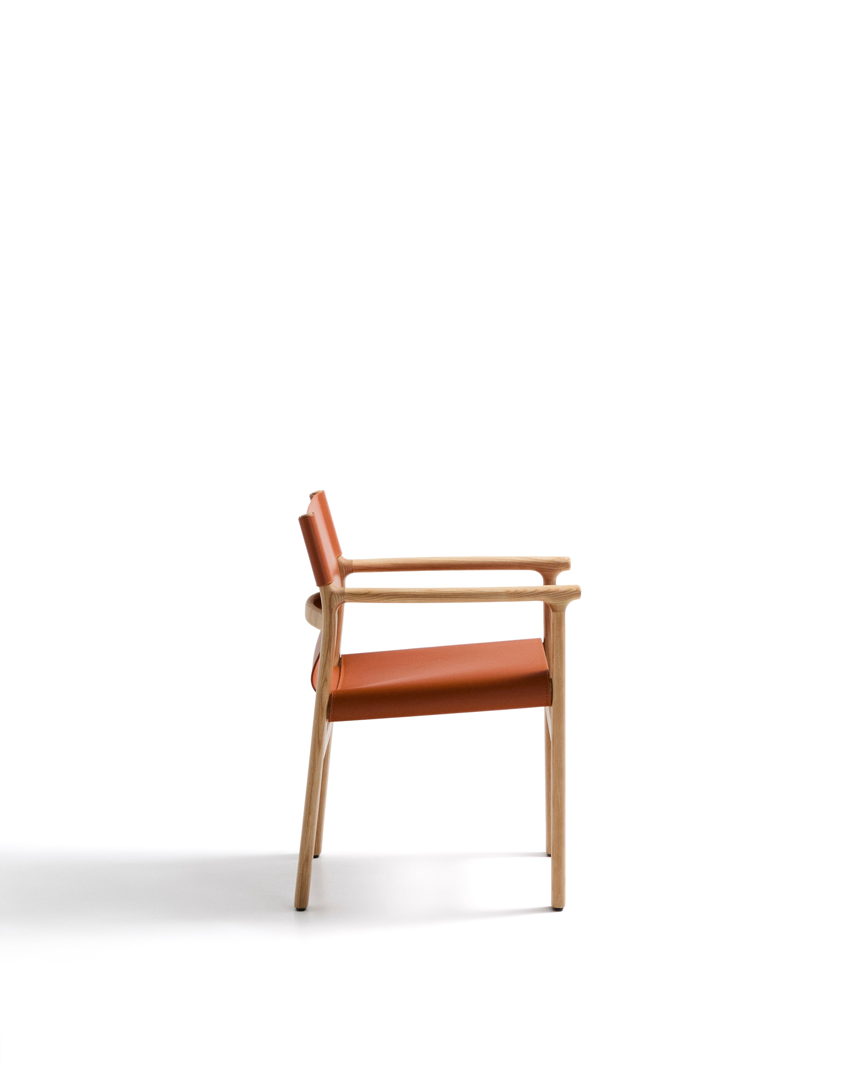 Jan chair made of light brown recycled leather fibres and FSC 100% solid ash wood with natural tone finish - Product Image