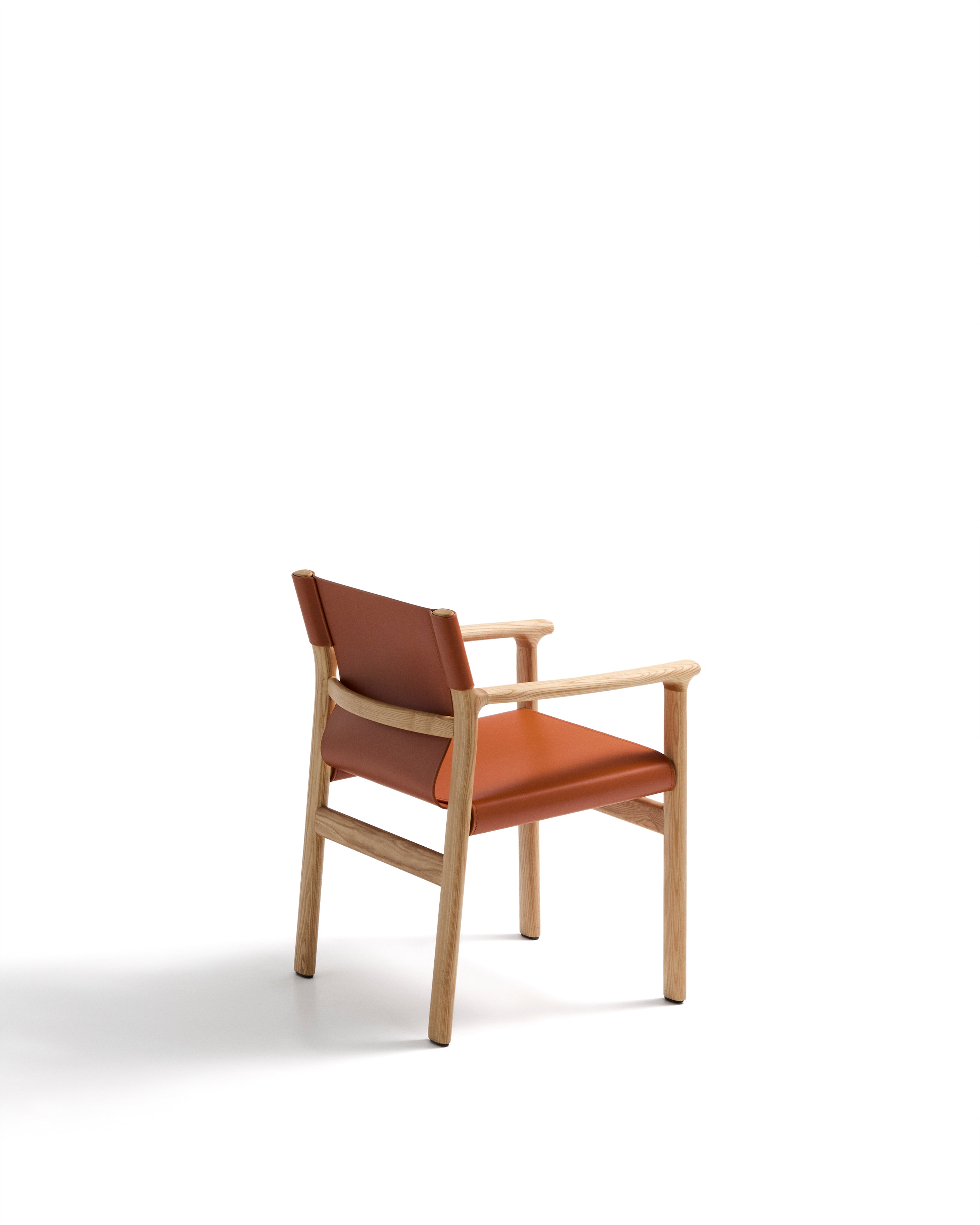 Jan chair made of light brown recycled leather fibres and FSC 100% solid ash wood with natural tone finish - Product Image