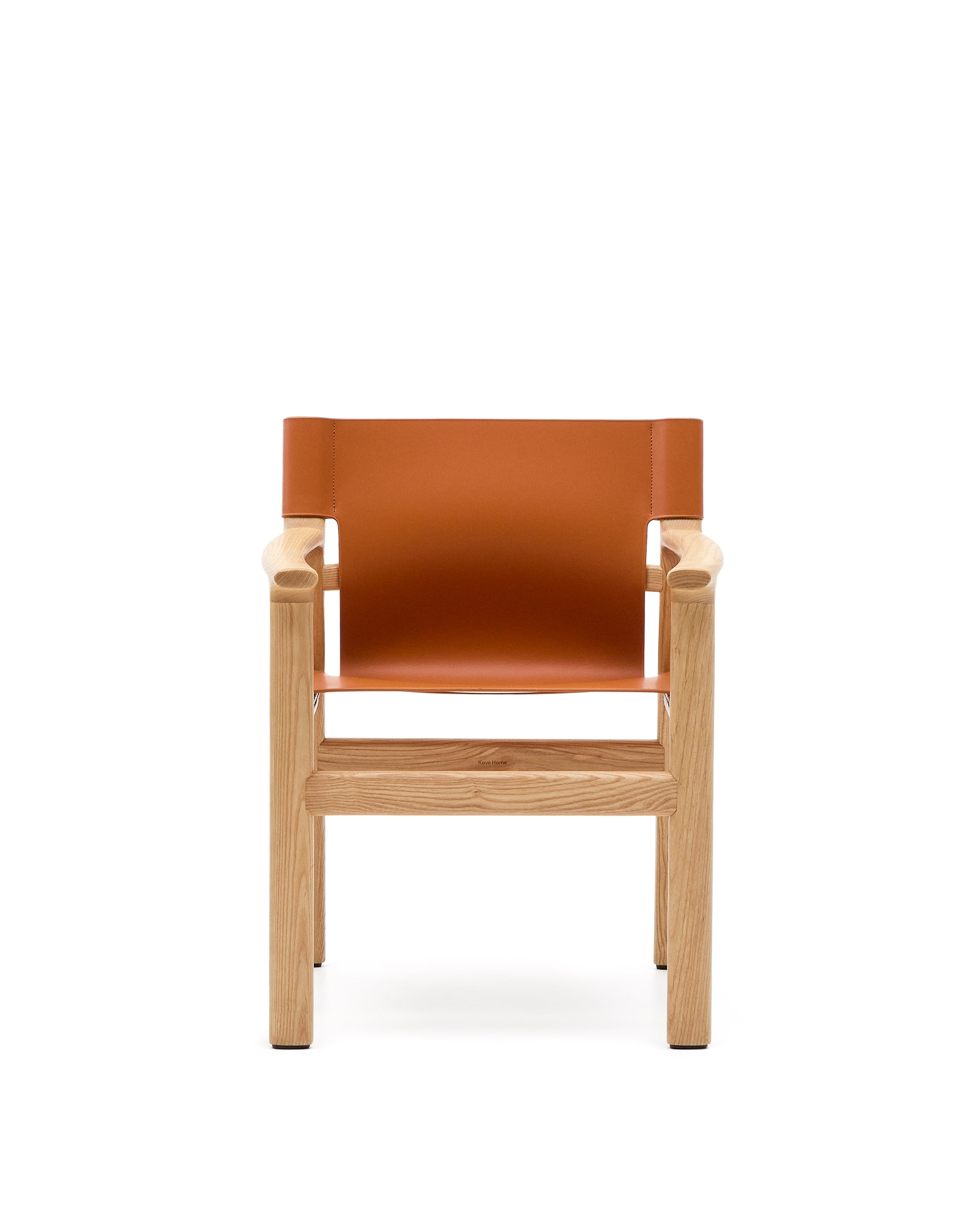 Jan chair made of light brown recycled leather fibres and FSC 100% solid ash wood with natural tone finish - Product Image