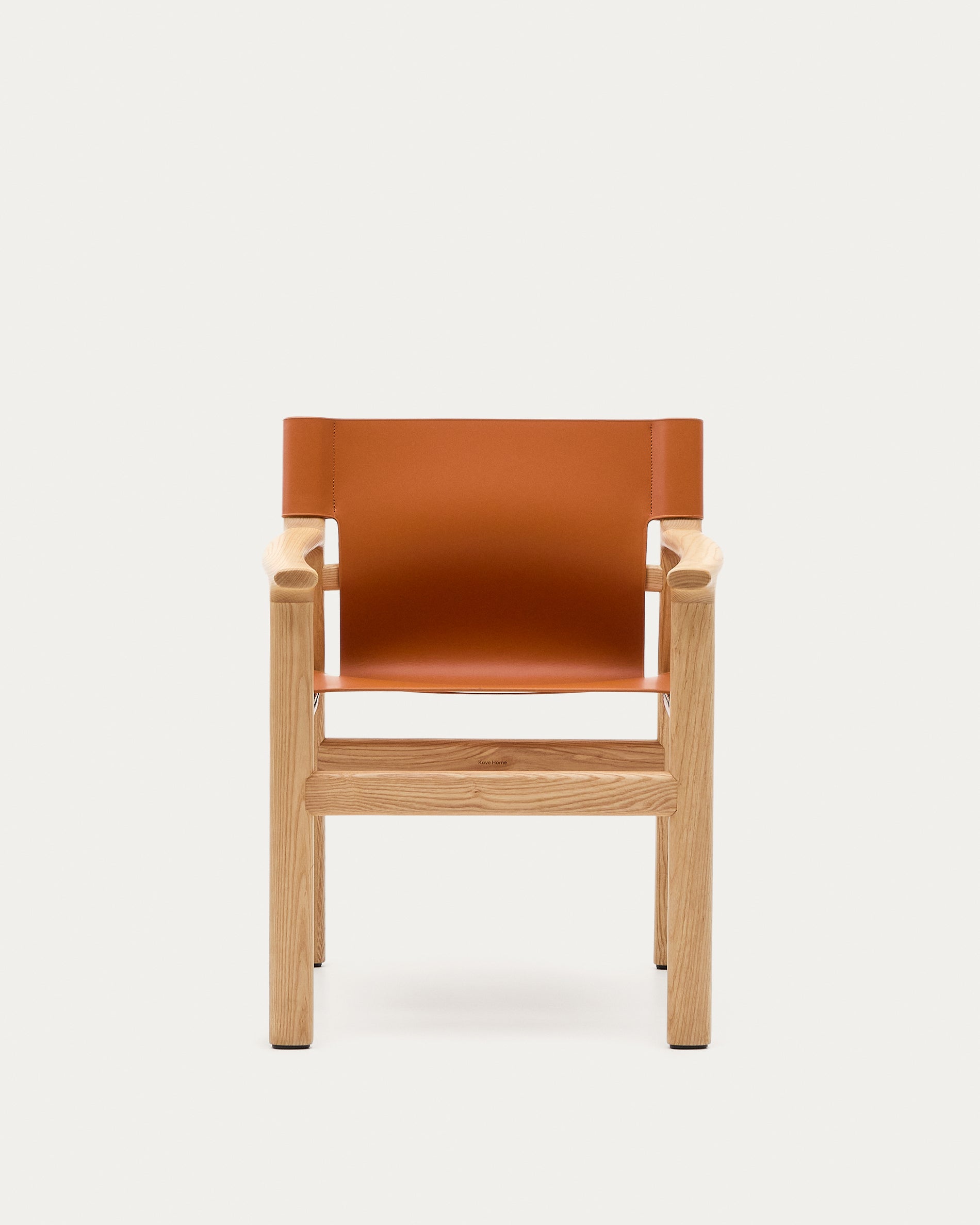 Jan chair made of light brown recycled leather fibres and FSC 100% solid ash wood with natural tone finish - Product View