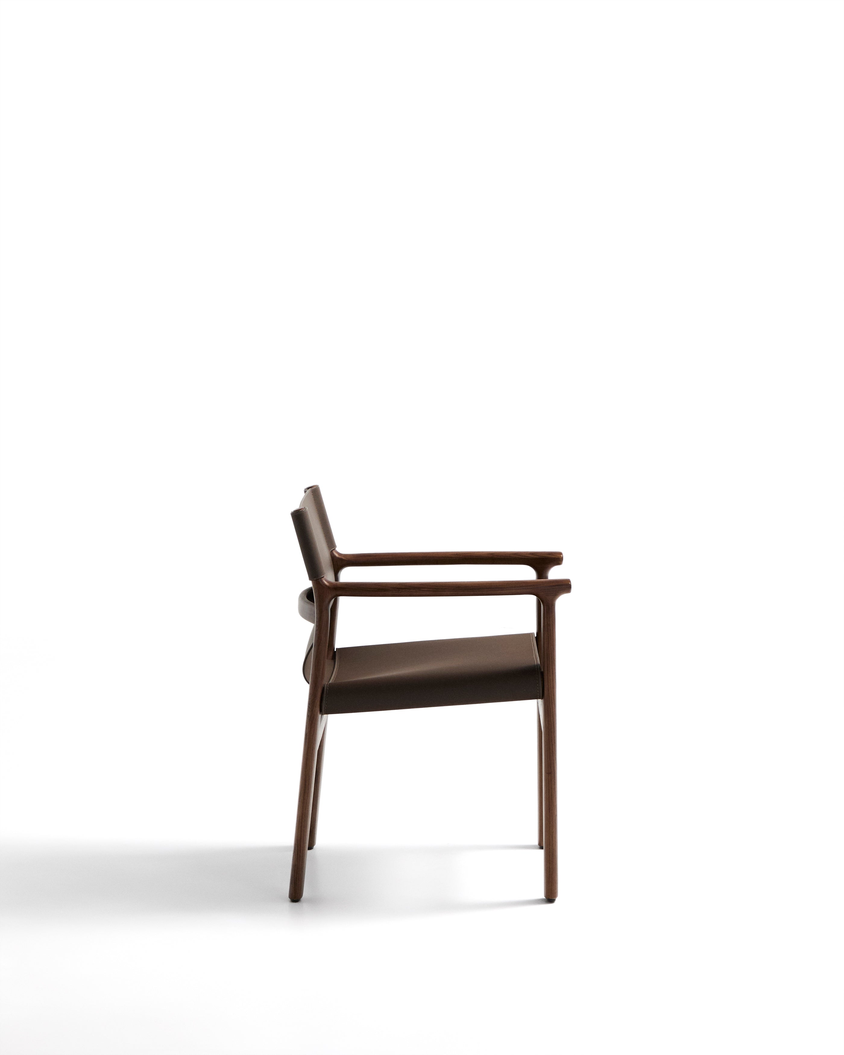 Jan chair made of dark brown recycled leather fibres and FSC 100% solid ash wood with walnut-coloured finish - Product Image