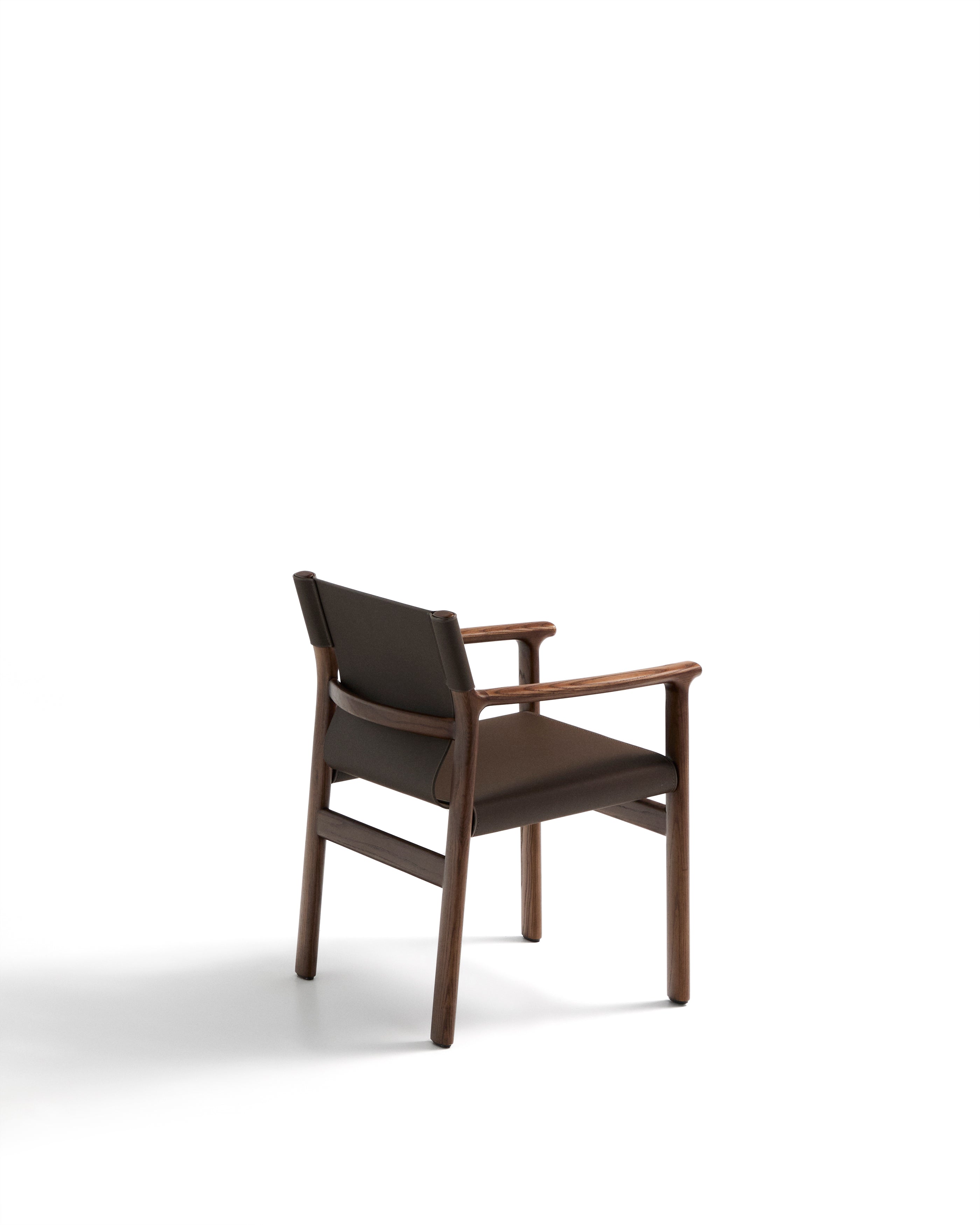 Jan chair made of dark brown recycled leather fibres and FSC 100% solid ash wood with walnut-coloured finish - Product Image