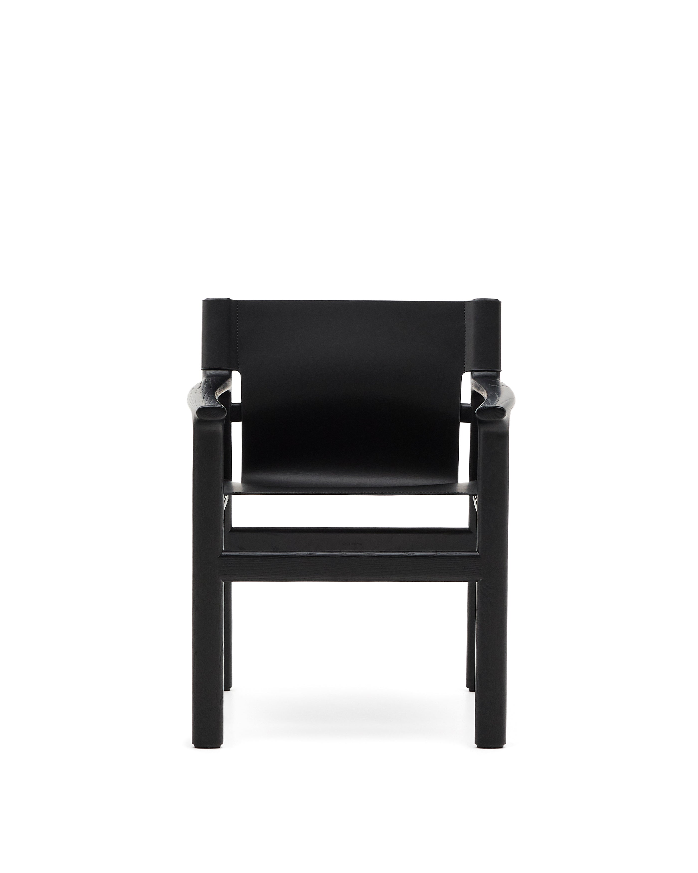 Jan chair made of black recycled leather fibres and FSC 100% solid ash wood with black finish - Product Image