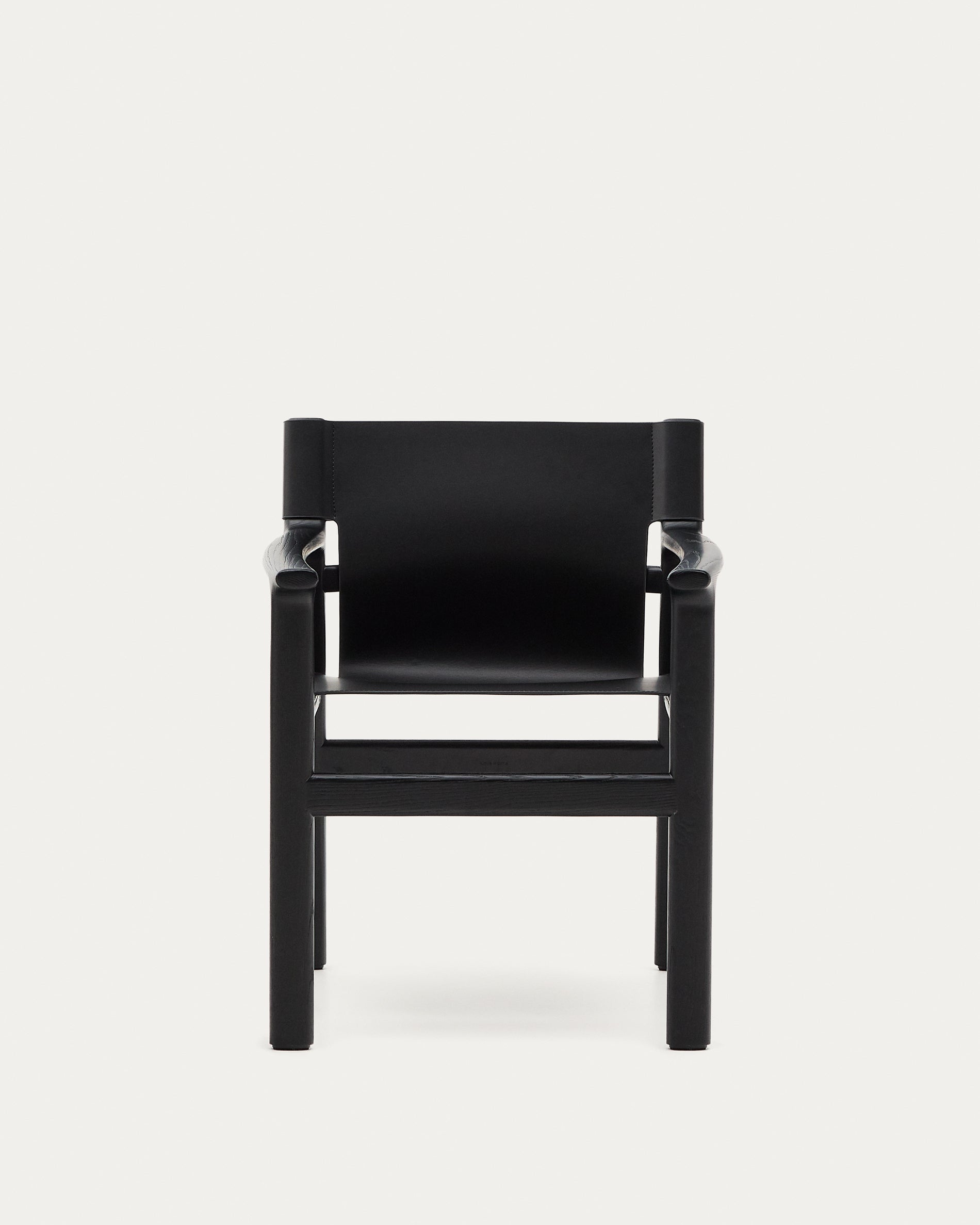 Jan chair made of black recycled leather fibres and FSC 100% solid ash wood with black finish - Product View