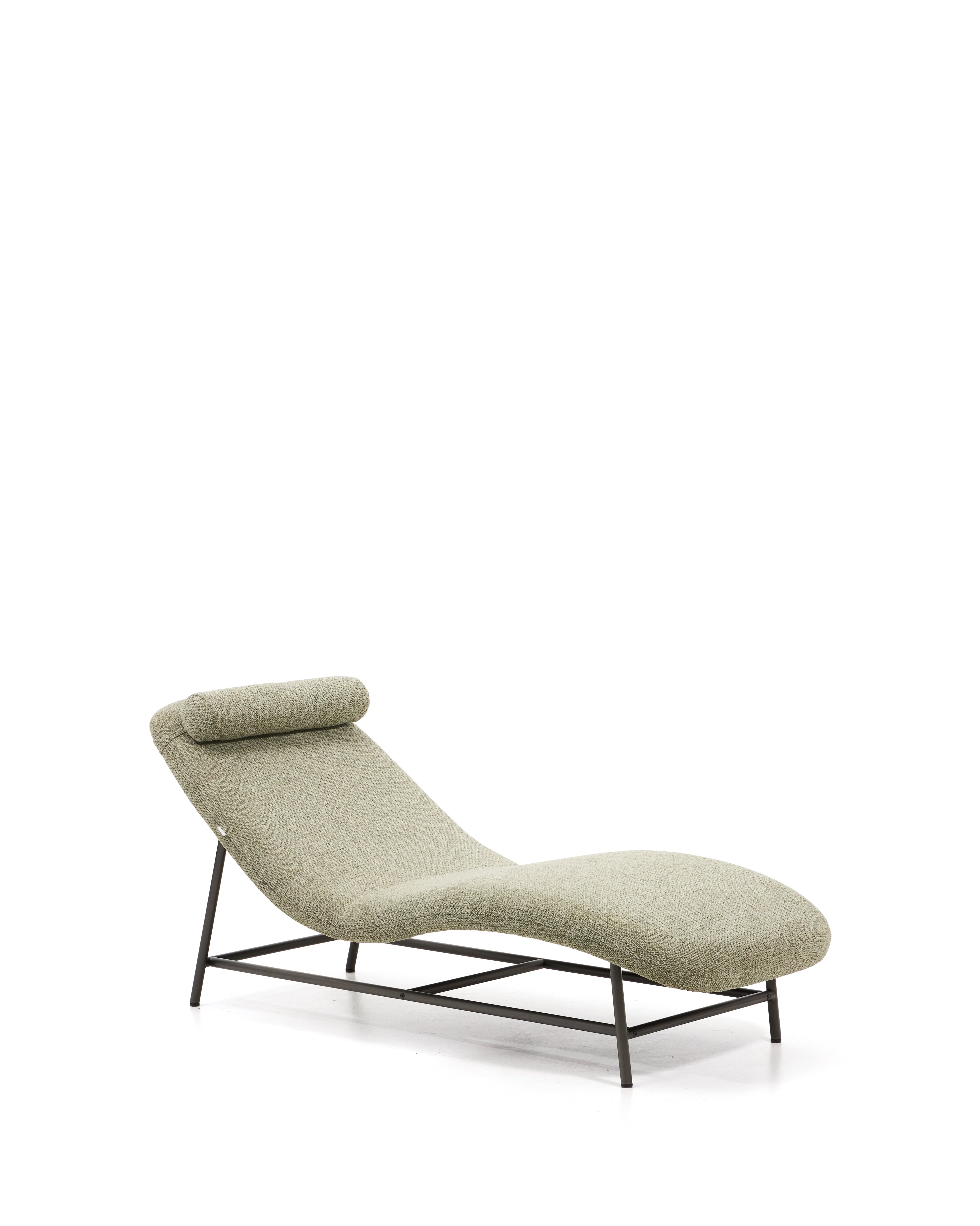 Osla divan in green chenille with brushed graphite stainless steel legs 174 cm - Product Image