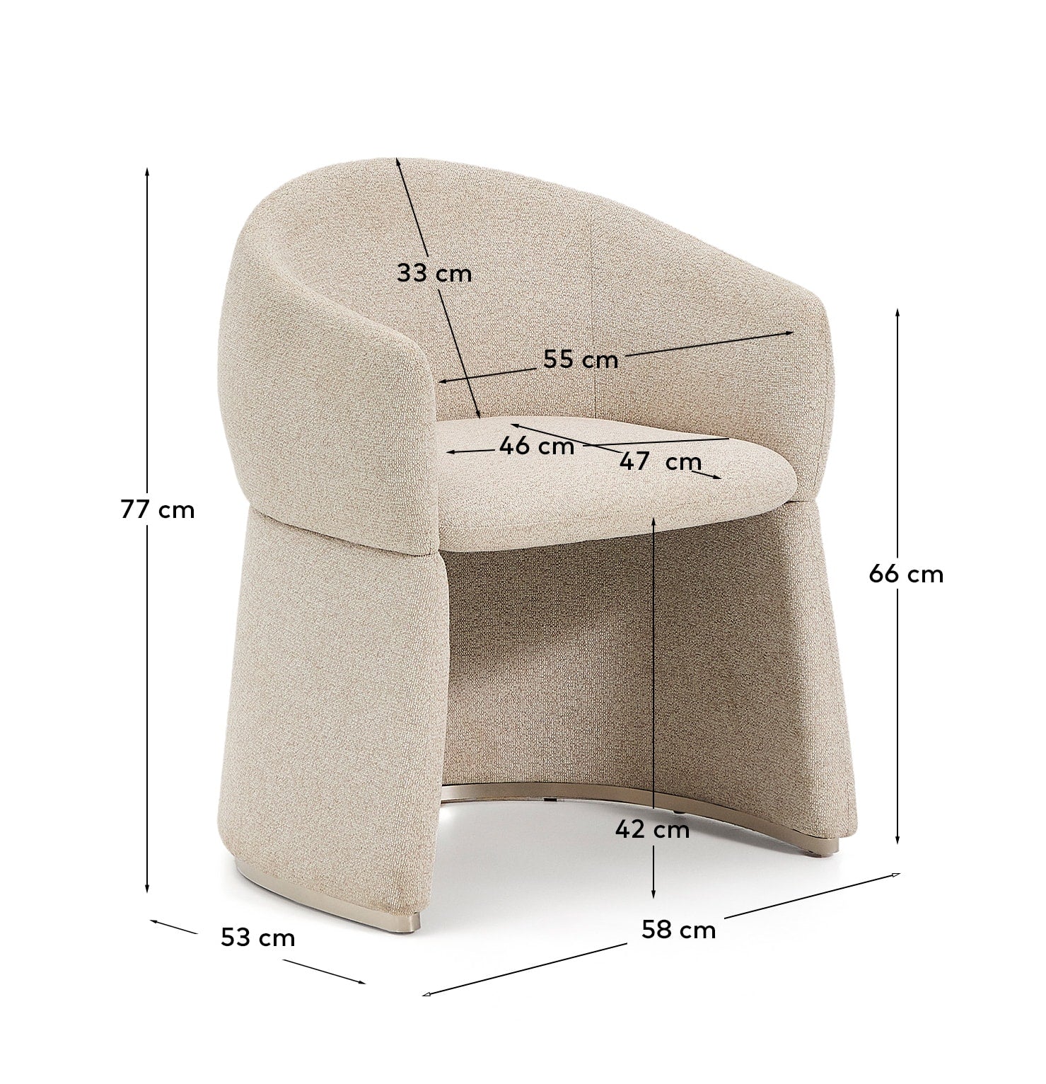 Bosca beige chenille chair - Measurements