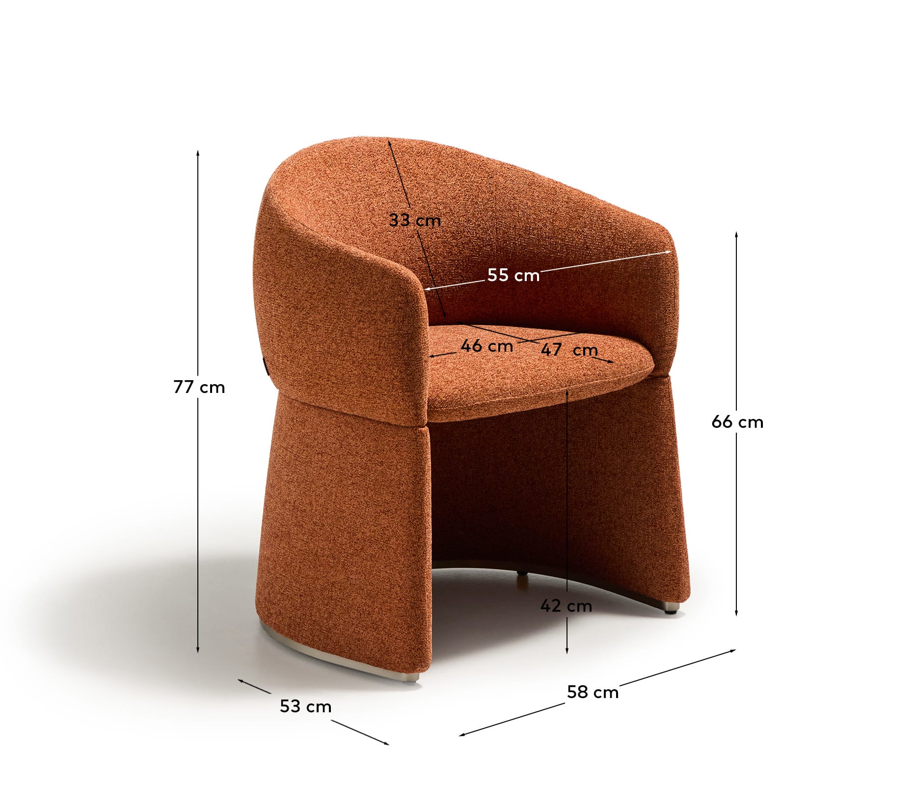 Bosca terracotta chenille chair - Measurements