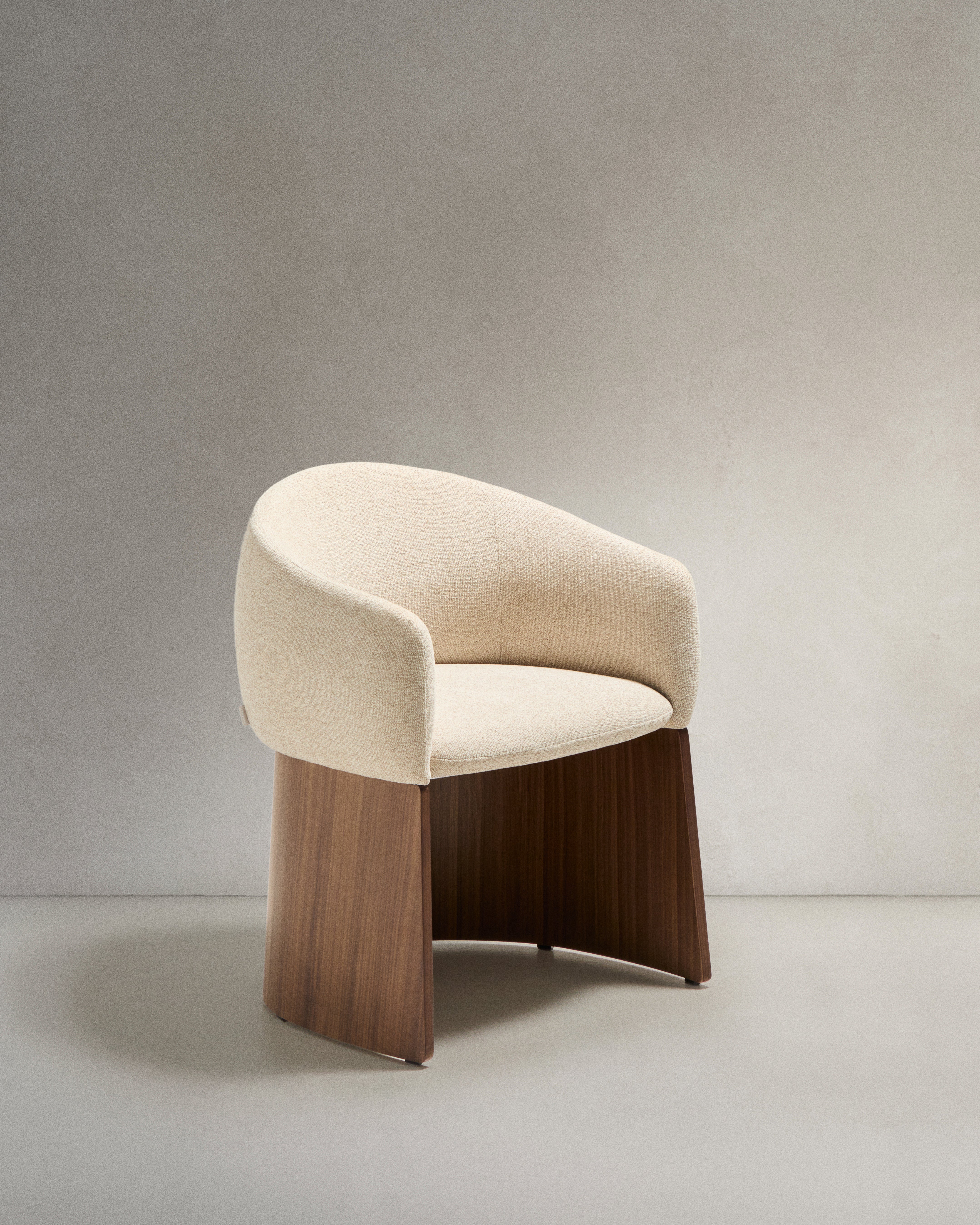Bosca chair in beige chenille and walnut veneer FSC 100% - Product Image
