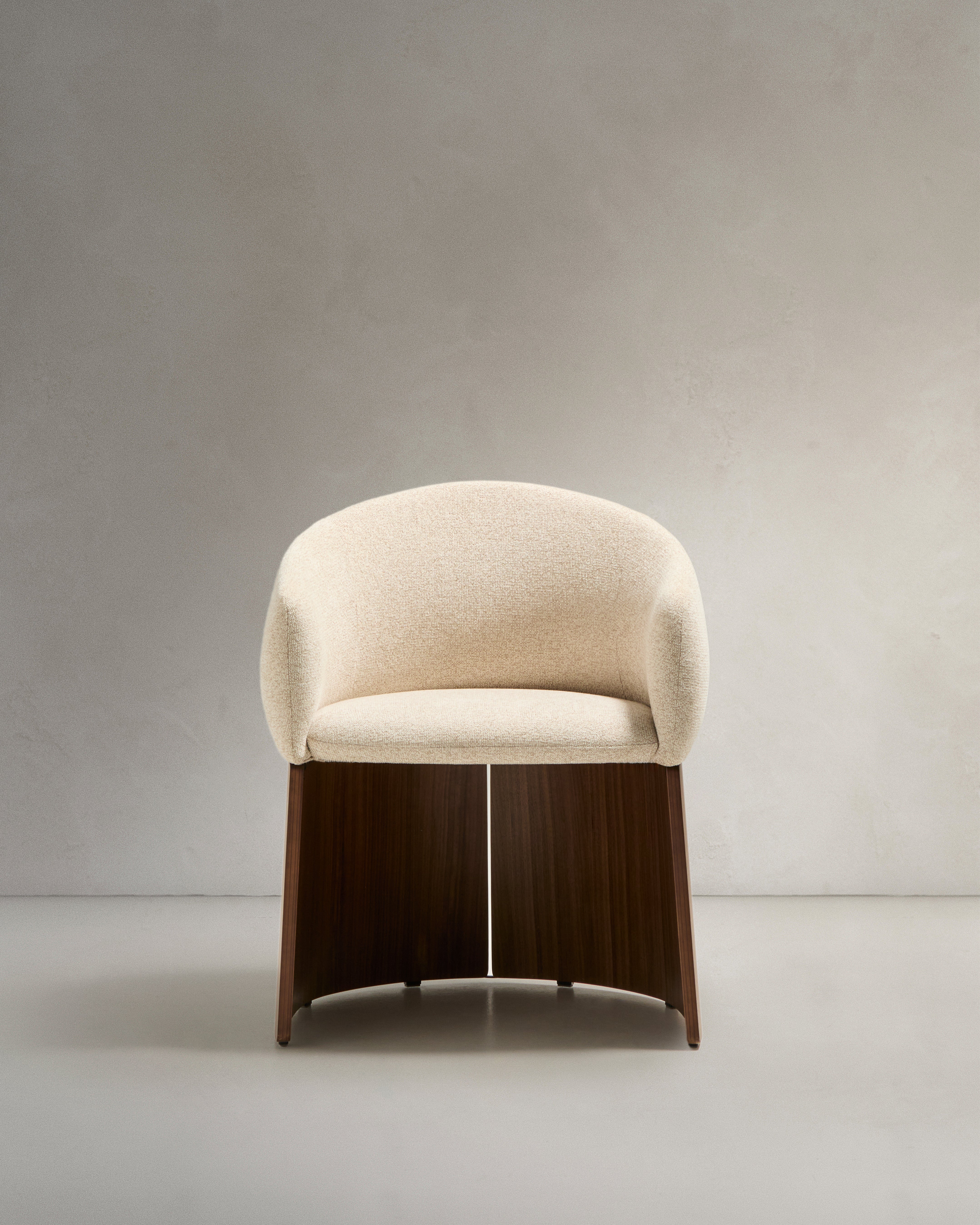 Bosca chair in beige chenille and walnut veneer FSC 100% - Product Image