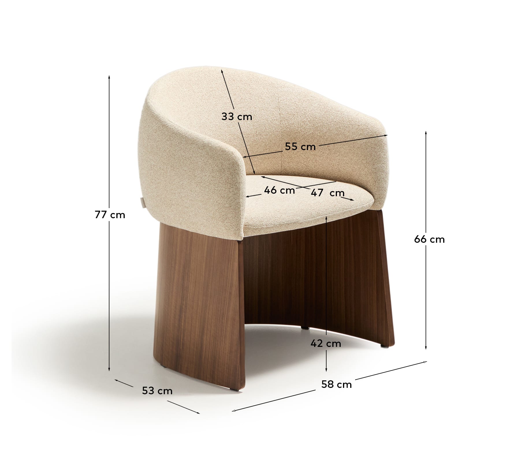Bosca chair in beige chenille and walnut veneer FSC 100% - Measurements