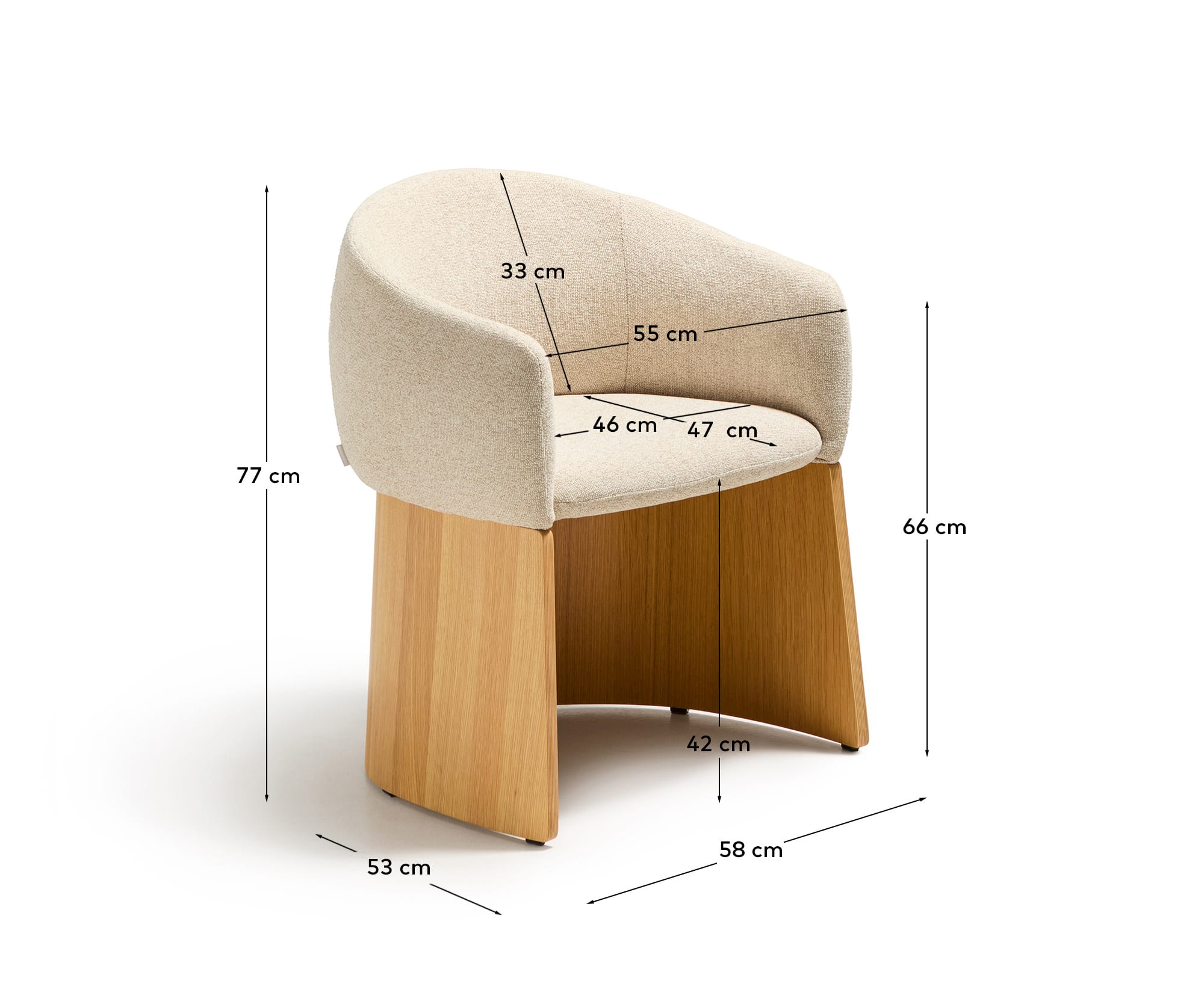 Bosca chair in beige chenille and oak veneer FSC 100% - Measurements