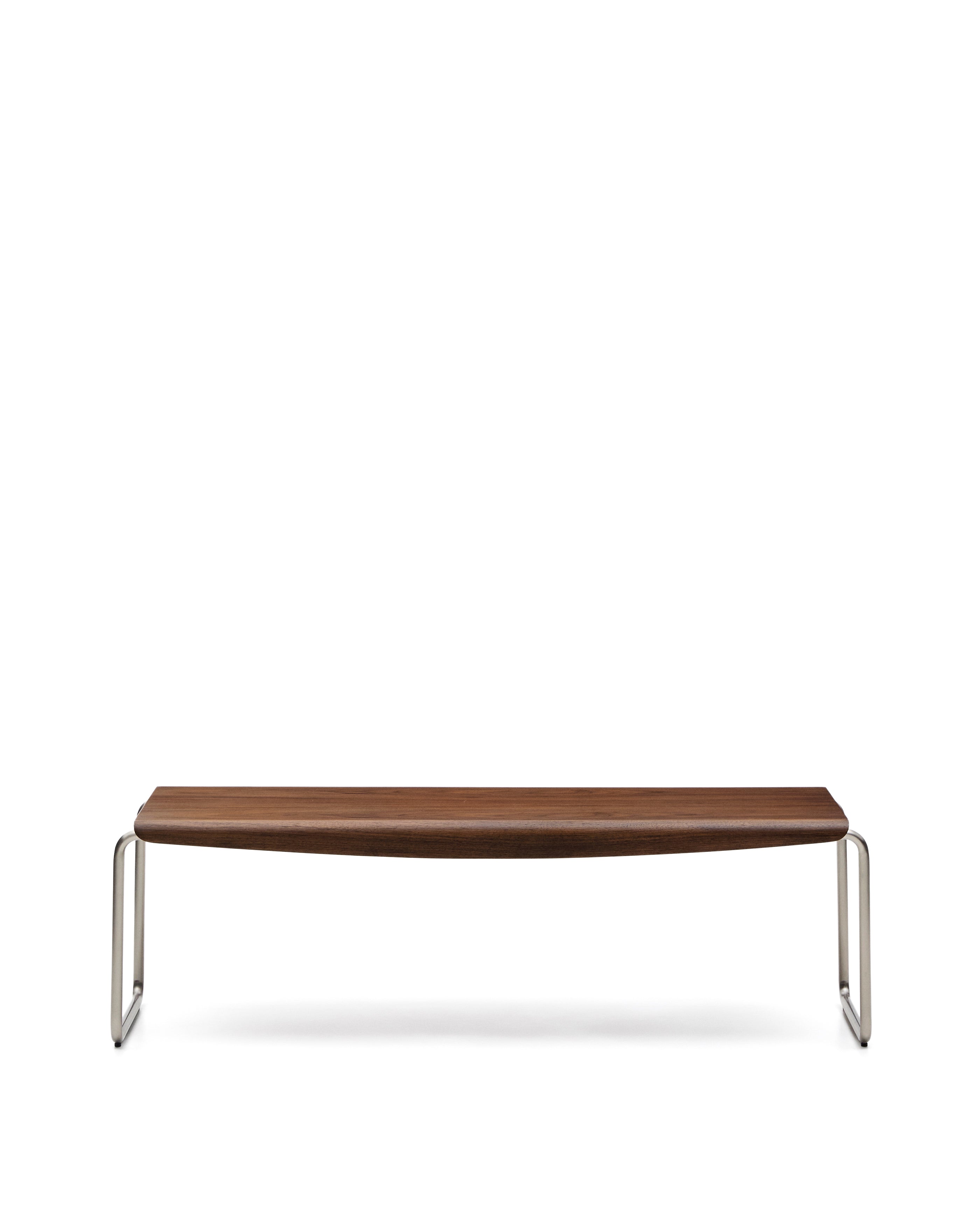Tarsel bench in walnut veneer with brushed stainless steel structure 142cm - Product Image