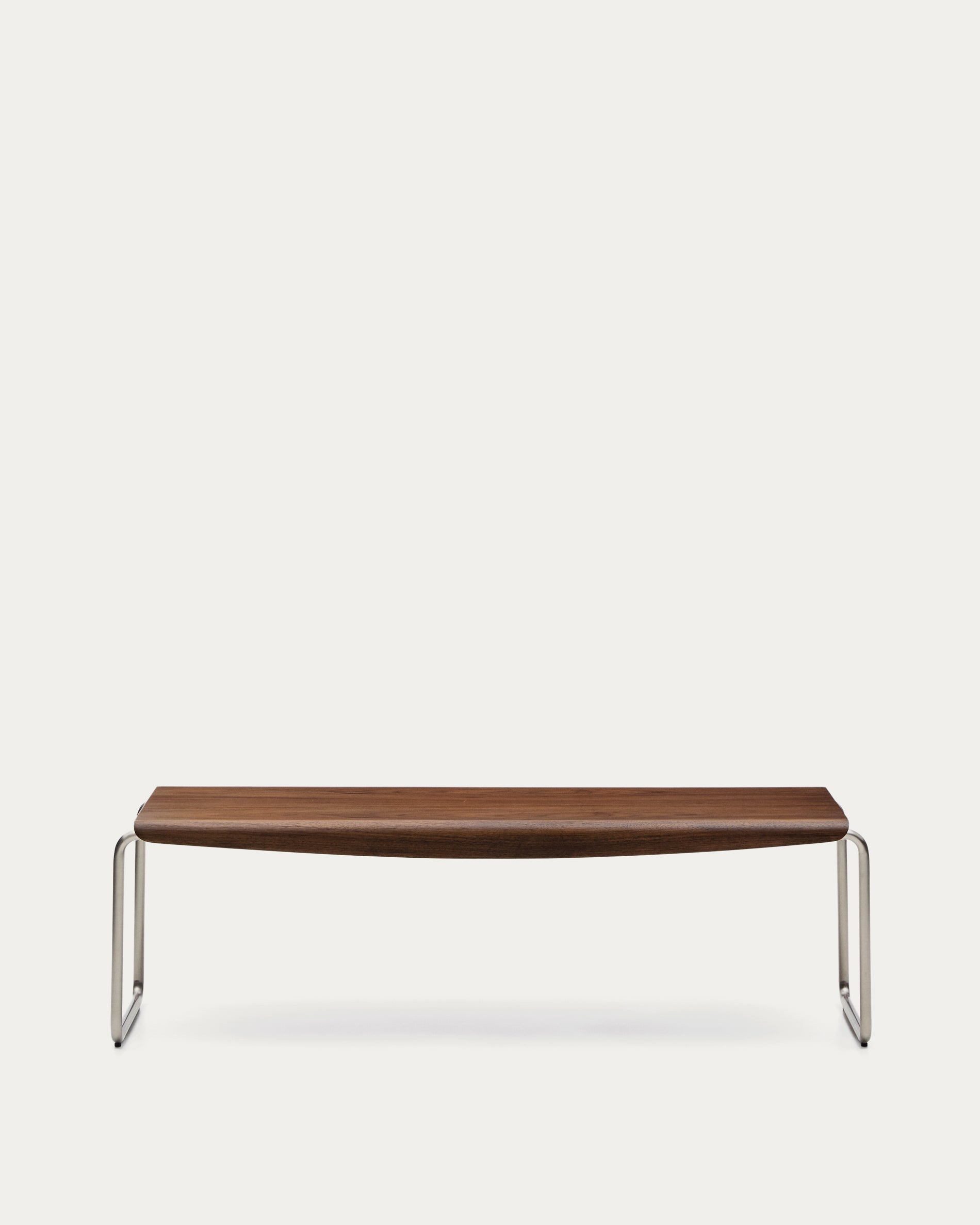 Tarsel bench in walnut veneer with brushed stainless steel structure 142cm - Product View