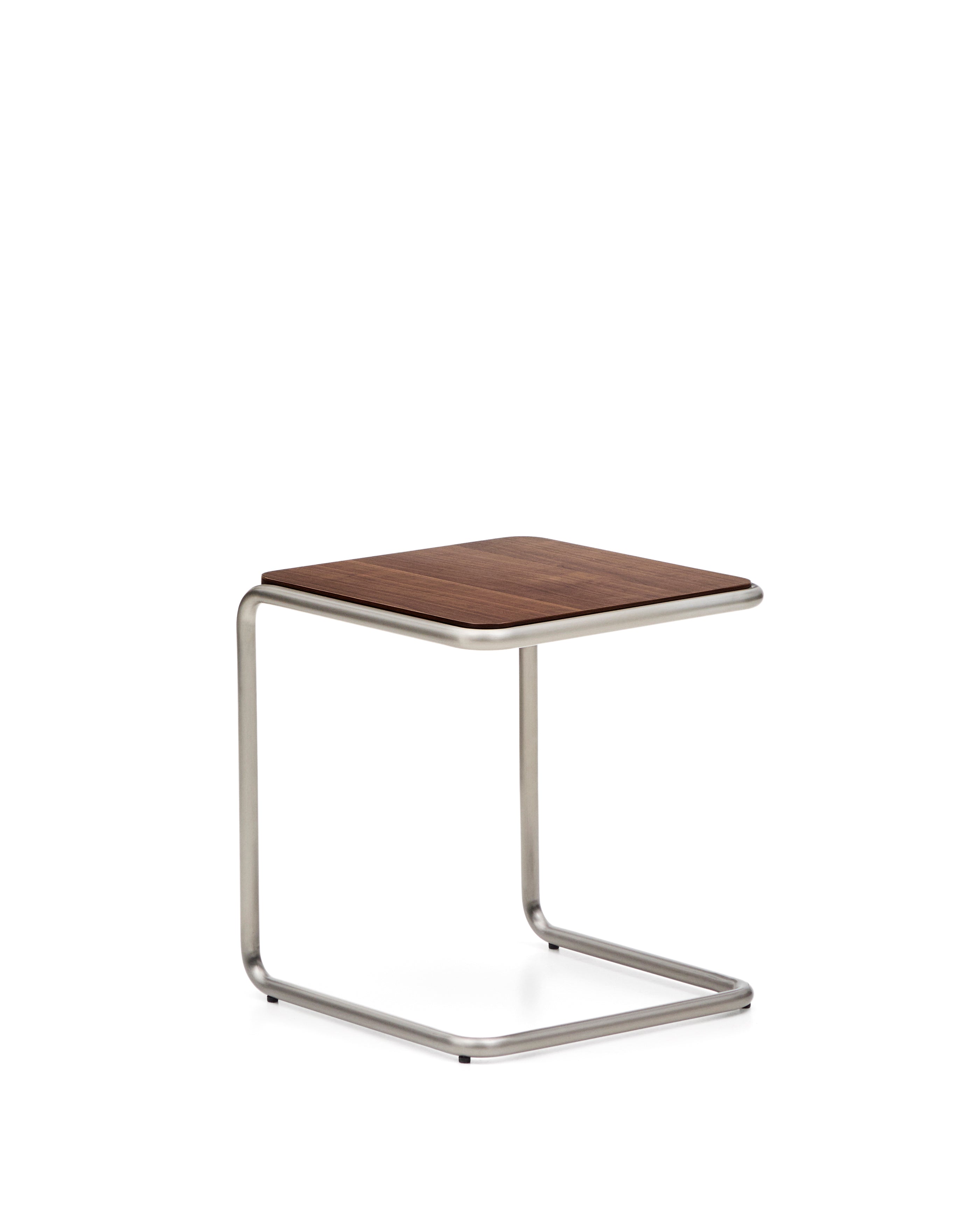 Tarsel side table in walnut veneer with brushed stainless steel structure 42 x 47cm - Product Image
